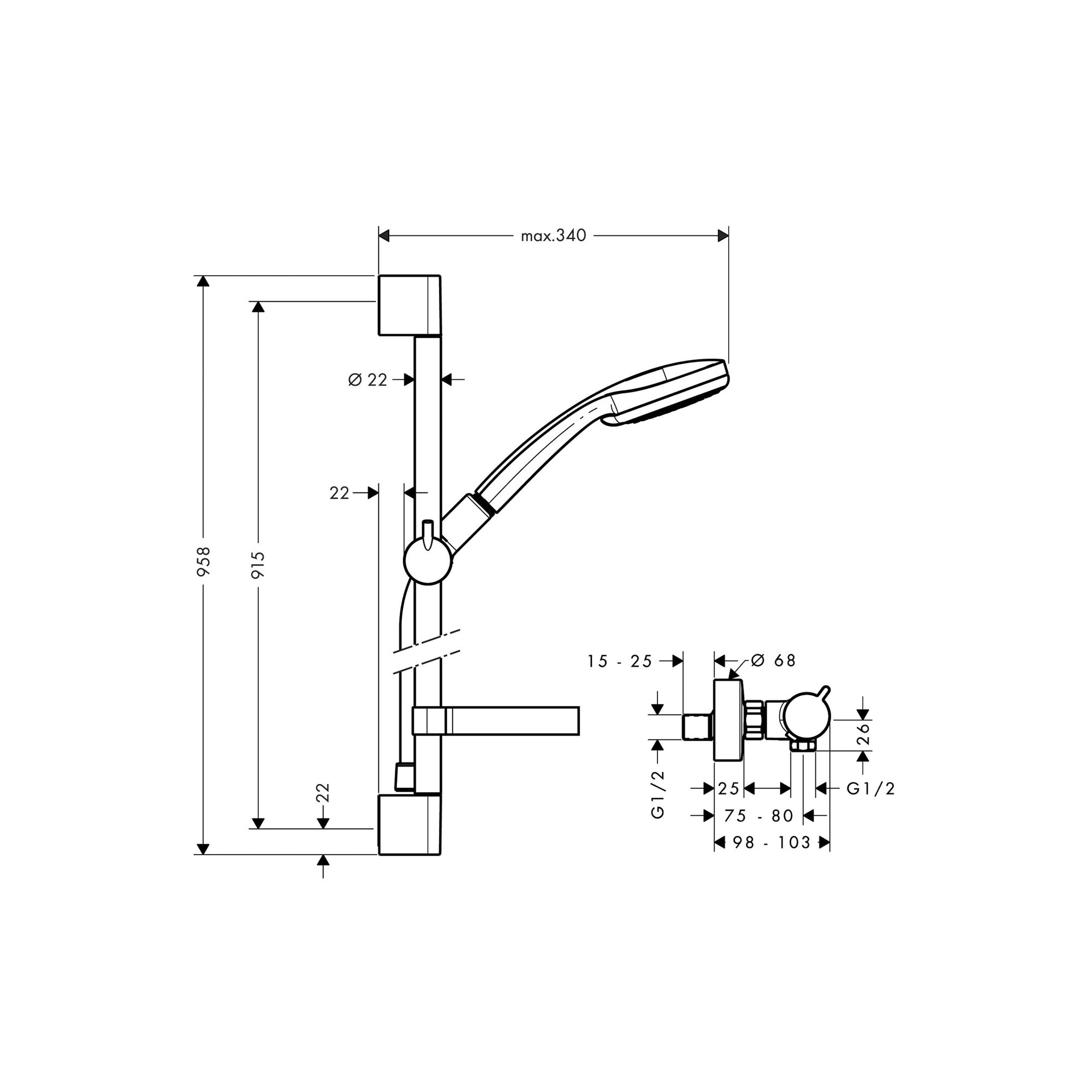 Hansgrohe Croma 100 Multi Termostatik Sürgülü Duş Seti 90 cm Ecostat Comfort Krom 27085000