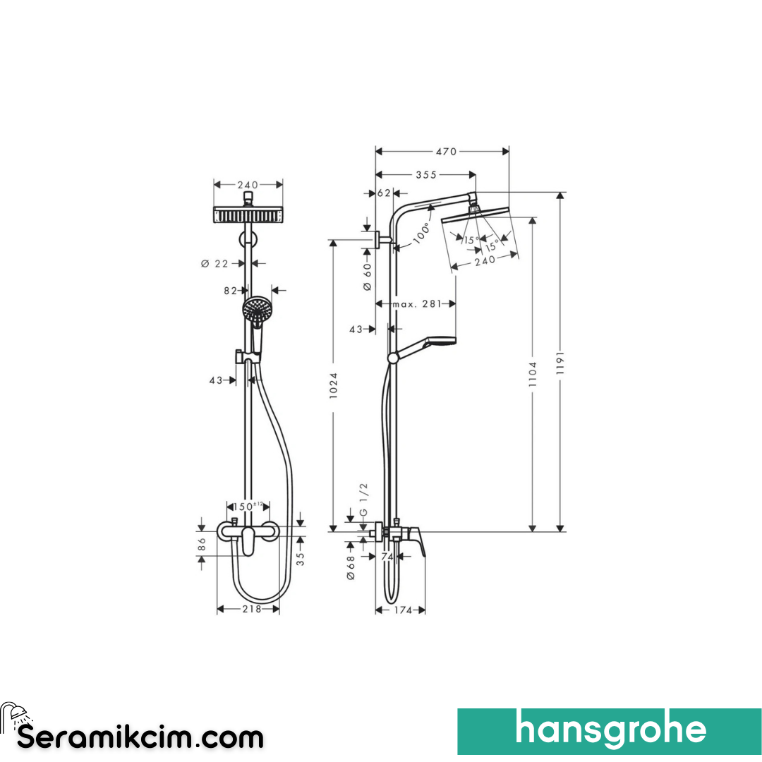 Hansgrohe Croma E 240 Duş Kolonu 1 Fonksiyonlu Krom 27284000