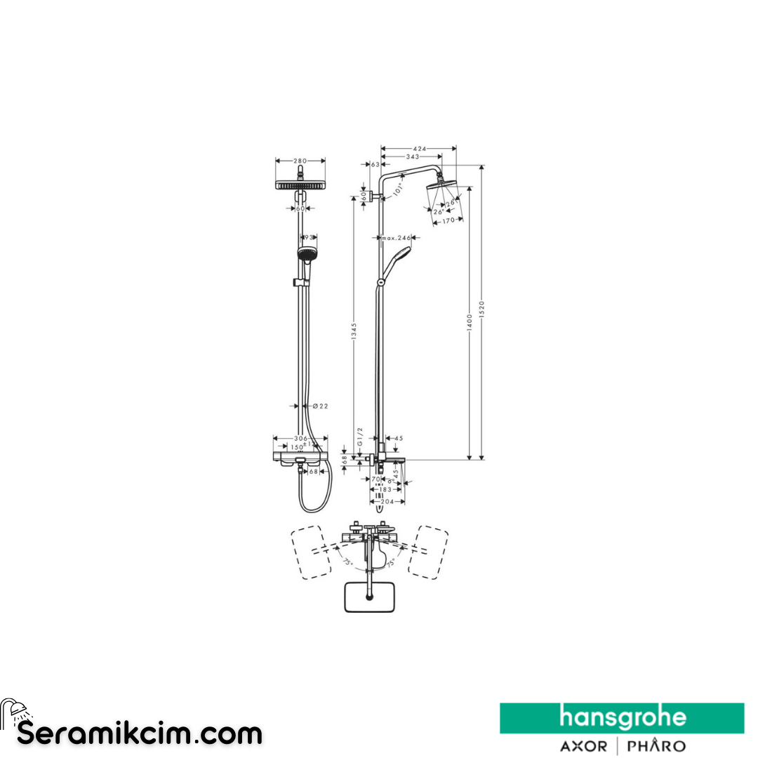 Hansgrohe Croma E Duş Kolonu Termostatik 280 1 Fonksiyonlu Krom 27687000