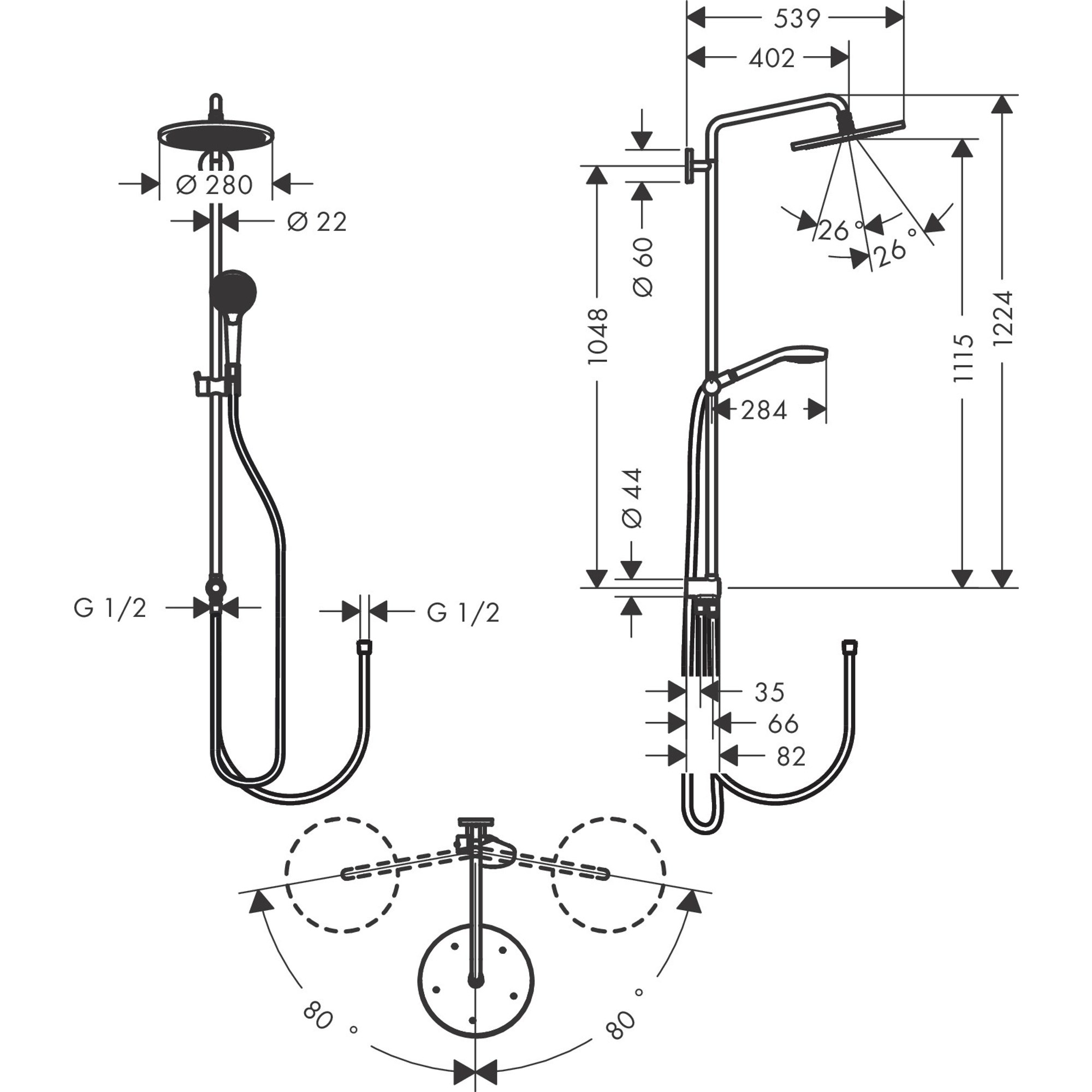 Hansgrohe Croma Select S Duş Sistemi 28 cm 1 Fonksiyonlu Reno Krom 26793000