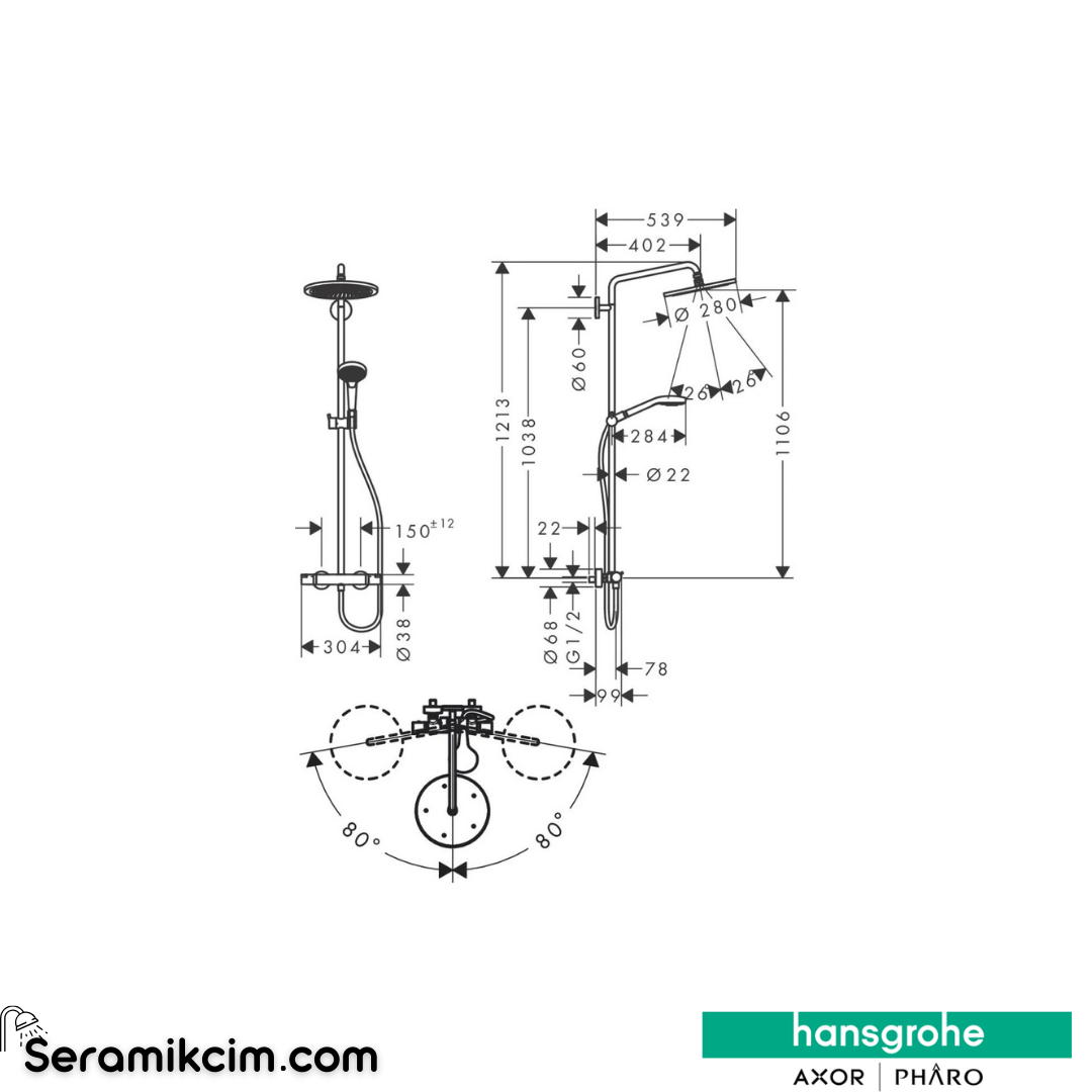 Hansgrohe Croma Select S280 Duş Kolonu S120 Termostatik Mat Bronz 26890140