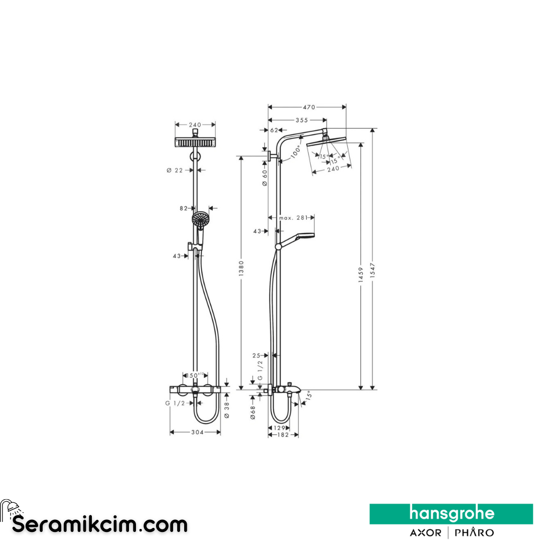 Hansgrohe Crometta E 240 Duşu Kolonu 1 Fonksiyonlu Krom 27298000