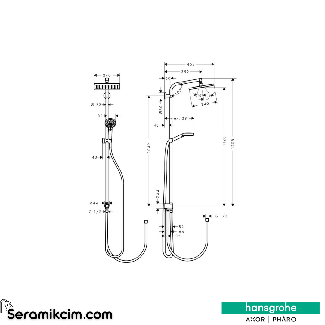 Hansgrohe Crometta E240 Duş Kolonu 1 Fonksiyonlu Reno Ecosmart+ Krom 27289000