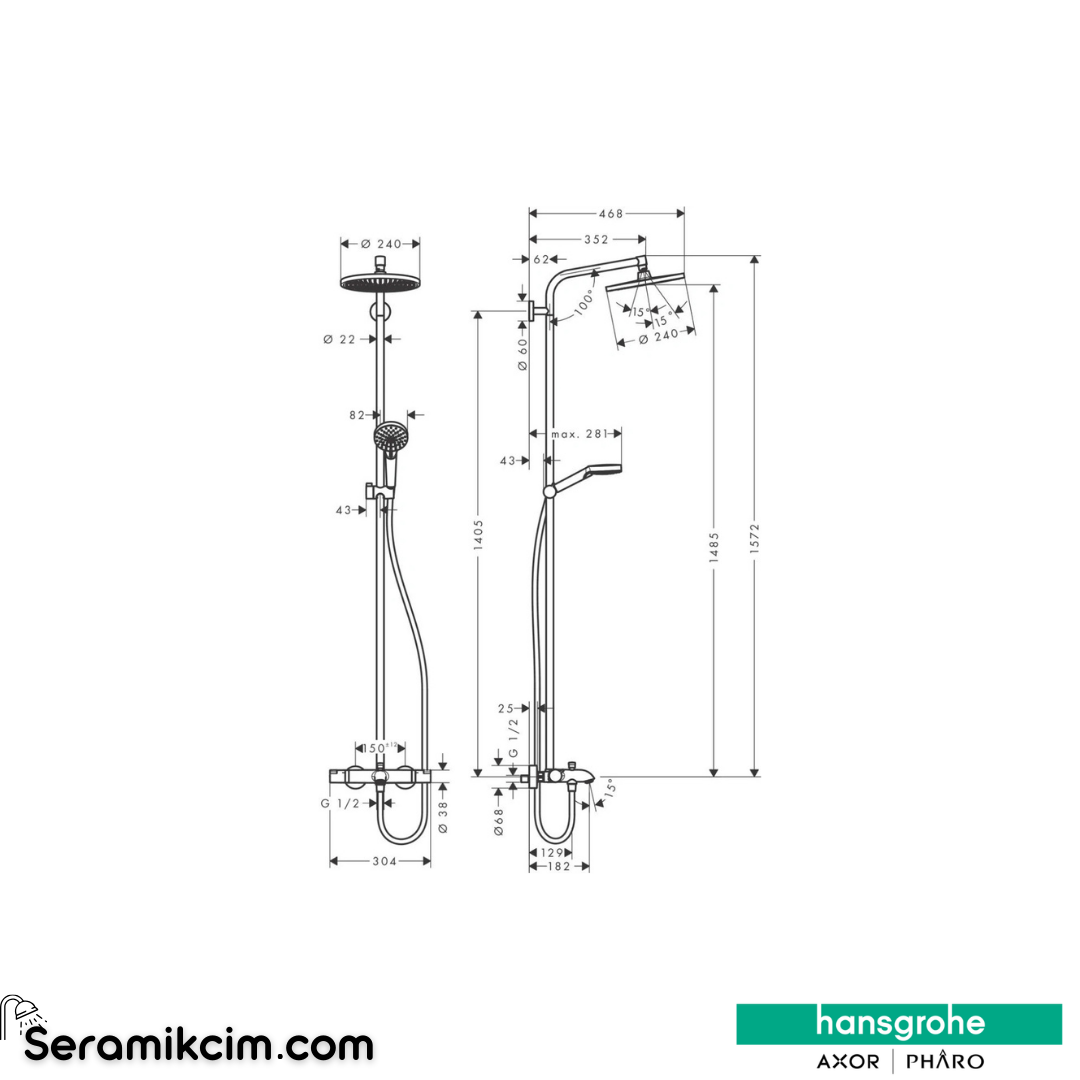 Hansgrohe Crometta S240 Duş Kolonu 1 Fonksiyonlu Krom 27320000