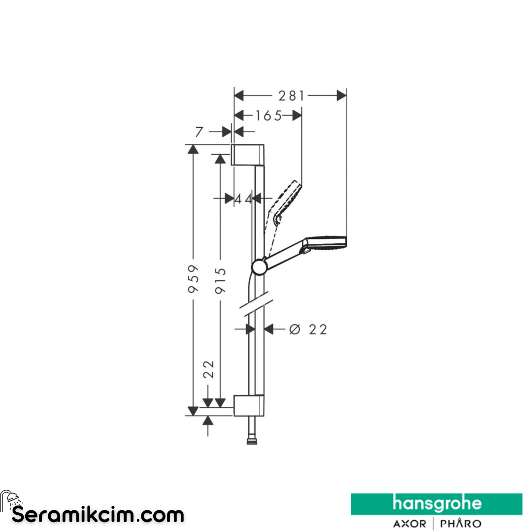Hansgrohe Crometta Sürgülü Duş Seti Vario, 90 Cm Duş Barı İle Krom 26536400