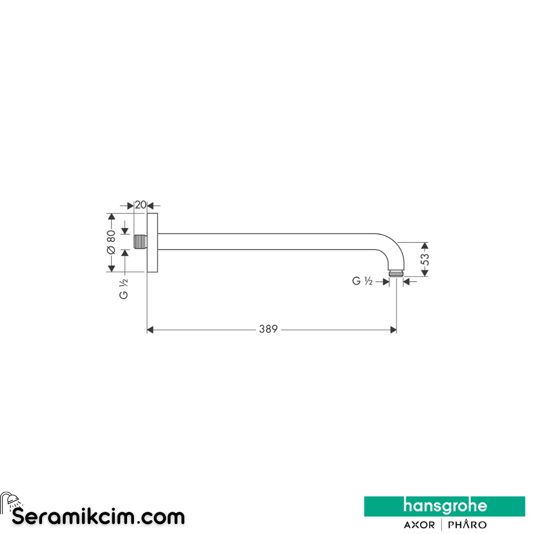 Hansgrohe Duş Dirseği 389mm Krom 27413000