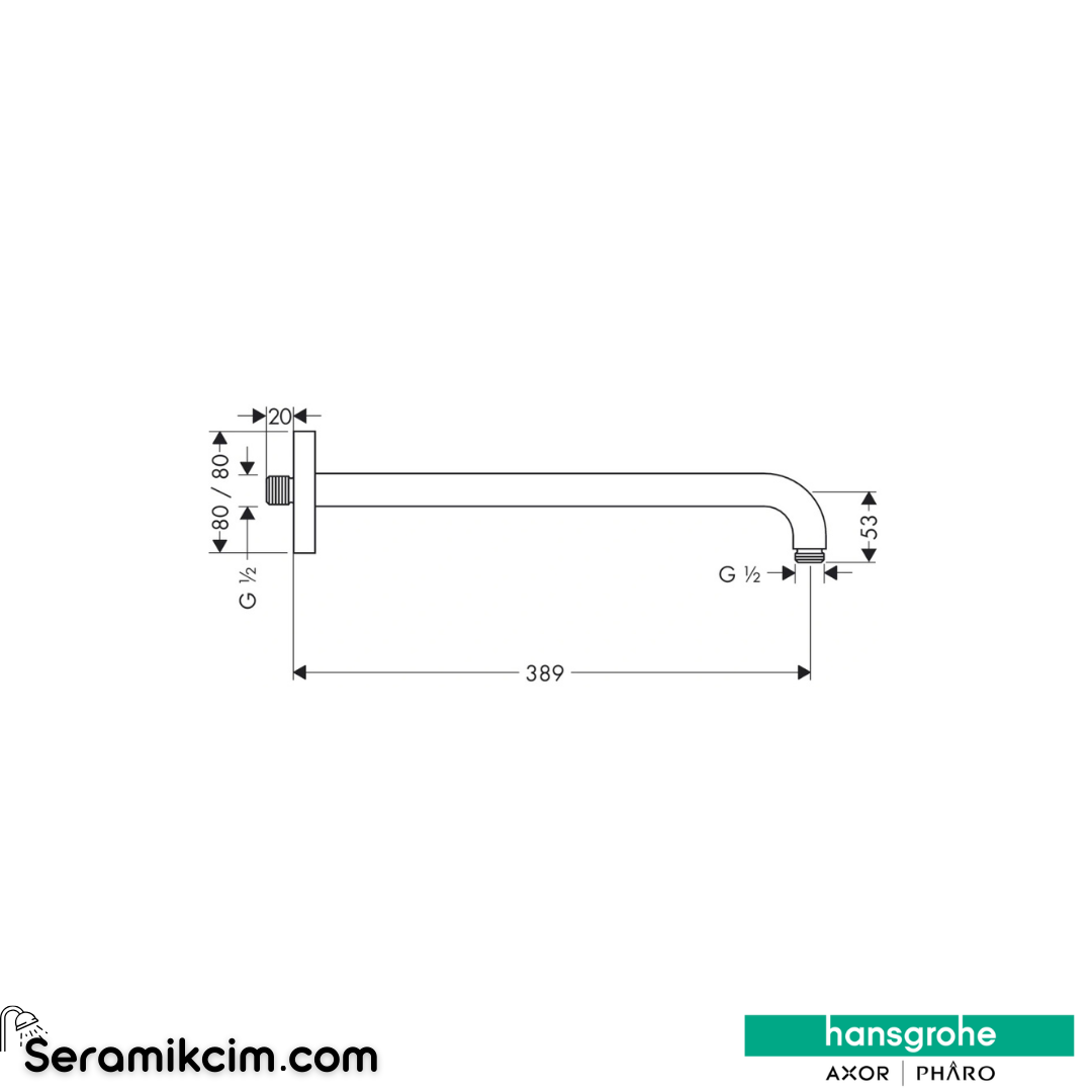 Hansgrohe Duş Dirseği 389mm Krom 27446000
