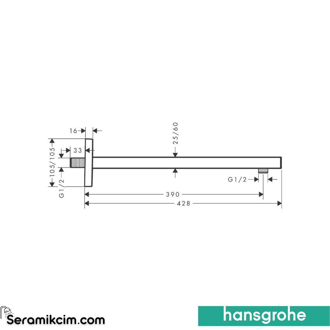 Hansgrohe Duş Dirseği Square 389 Mm Krom 27694000