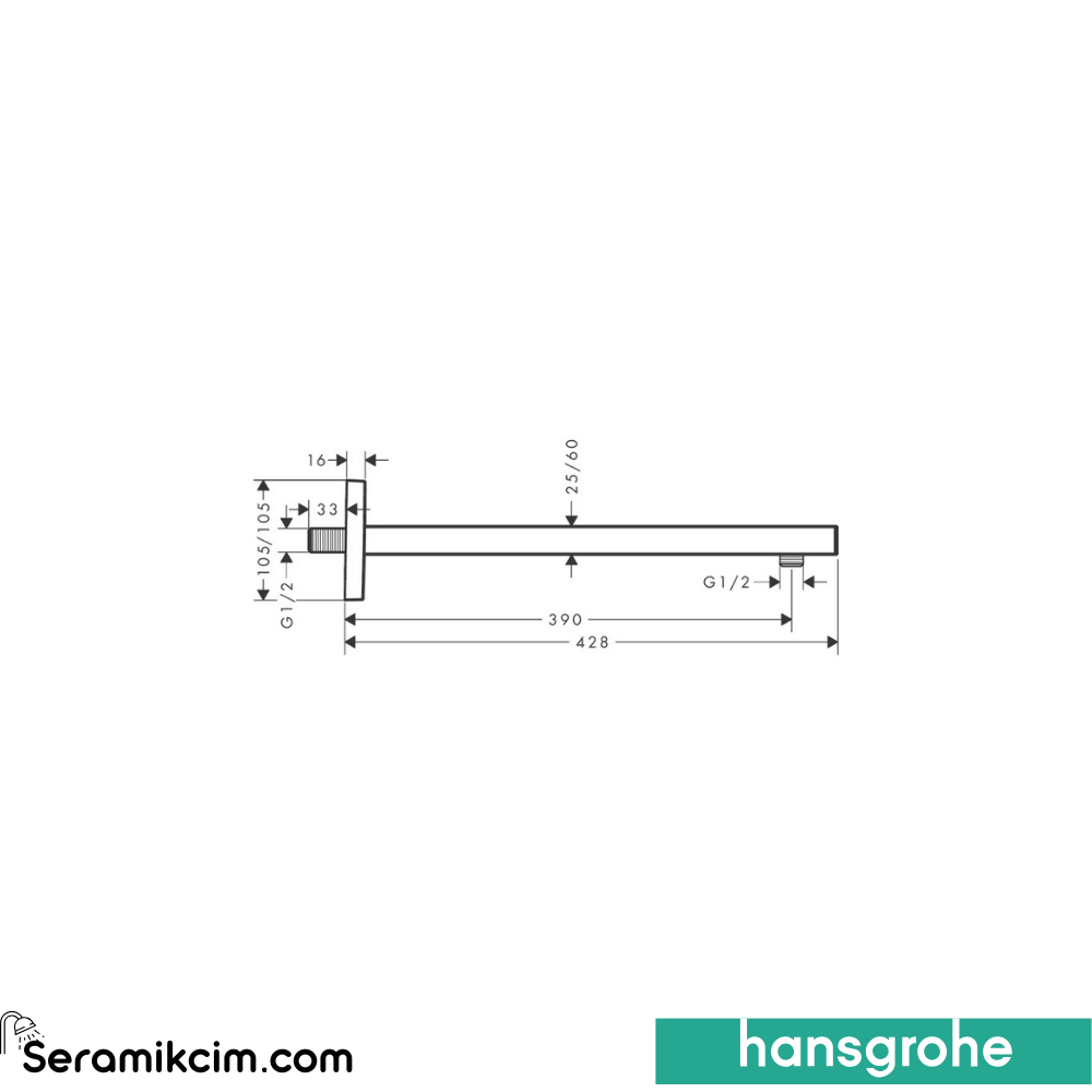 Hansgrohe Duş Dirseğisquare 389 Mm Mat Siyah-Krom 27694340