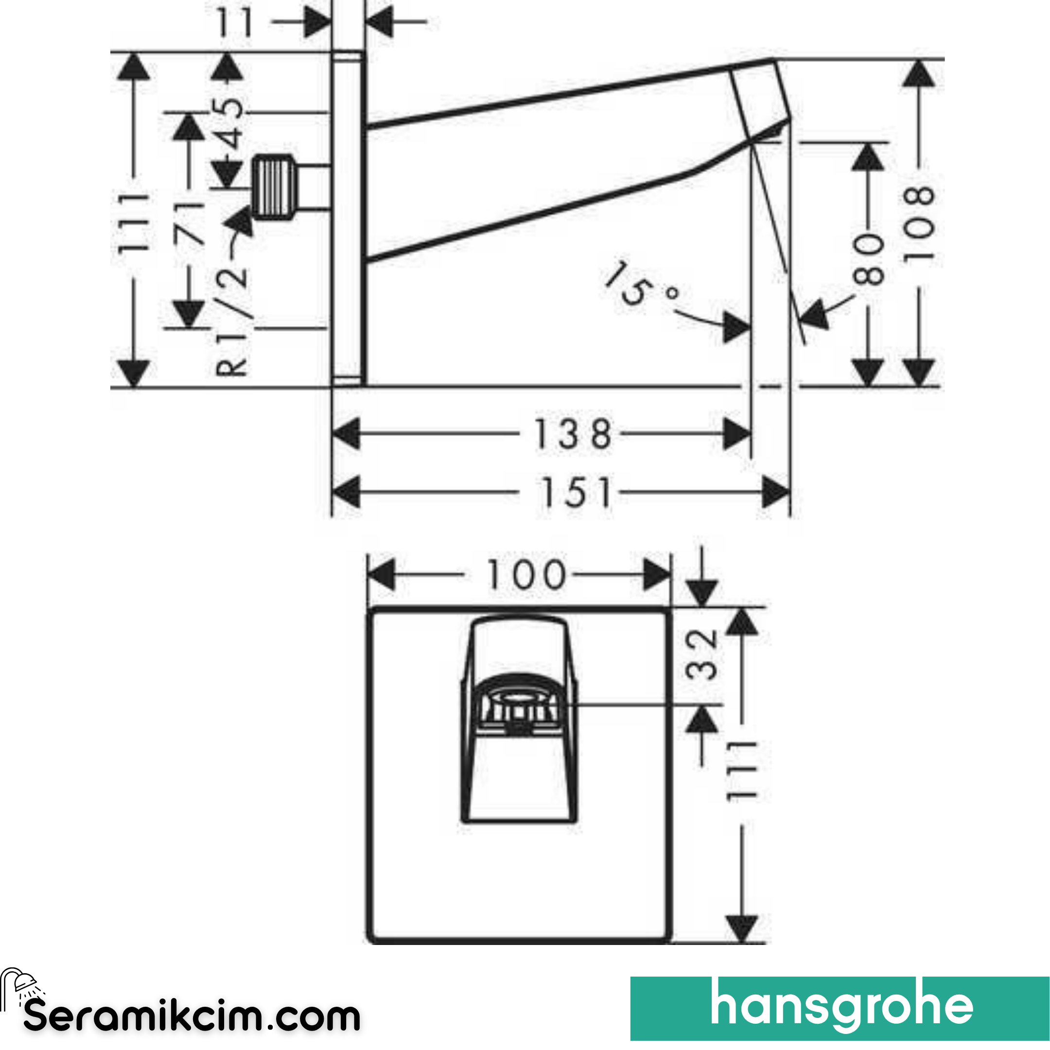 Hansgrohe Duvar Bağlantısı For Pulsify Tepe Duşu 260 Mat Beyaz 24149700