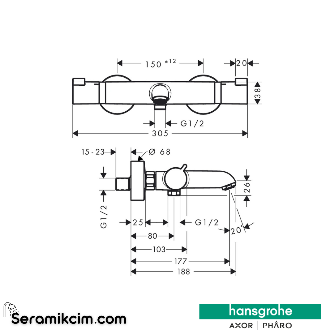 Hansgrohe Ecosmart 1000 Termostatik Aplike Banyo Bataryası Krom 13114000