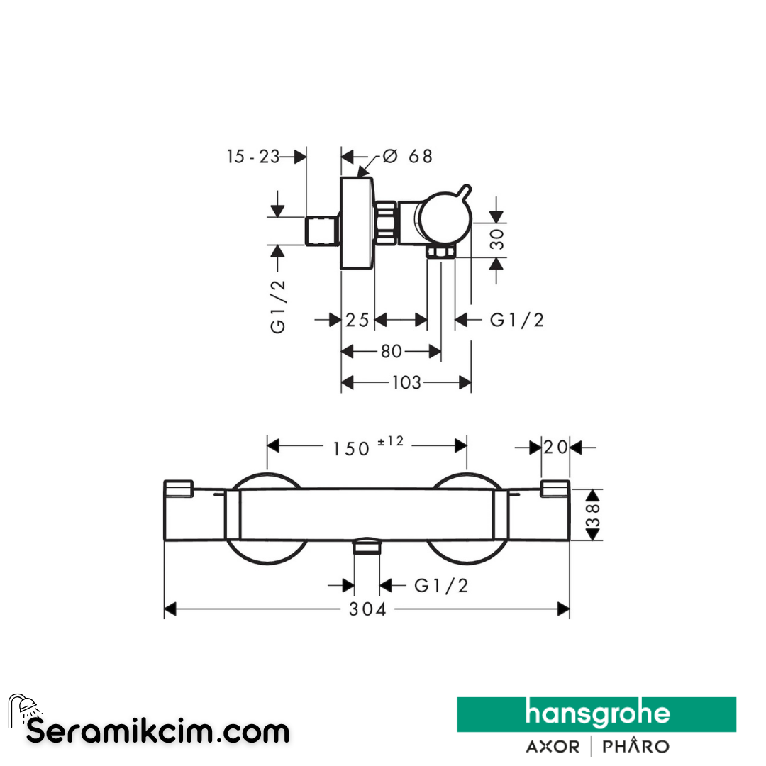 Hansgrohe Ecosmart 1000 Termostatik Duş Bataryası Aplike Mat Bronz 13116140