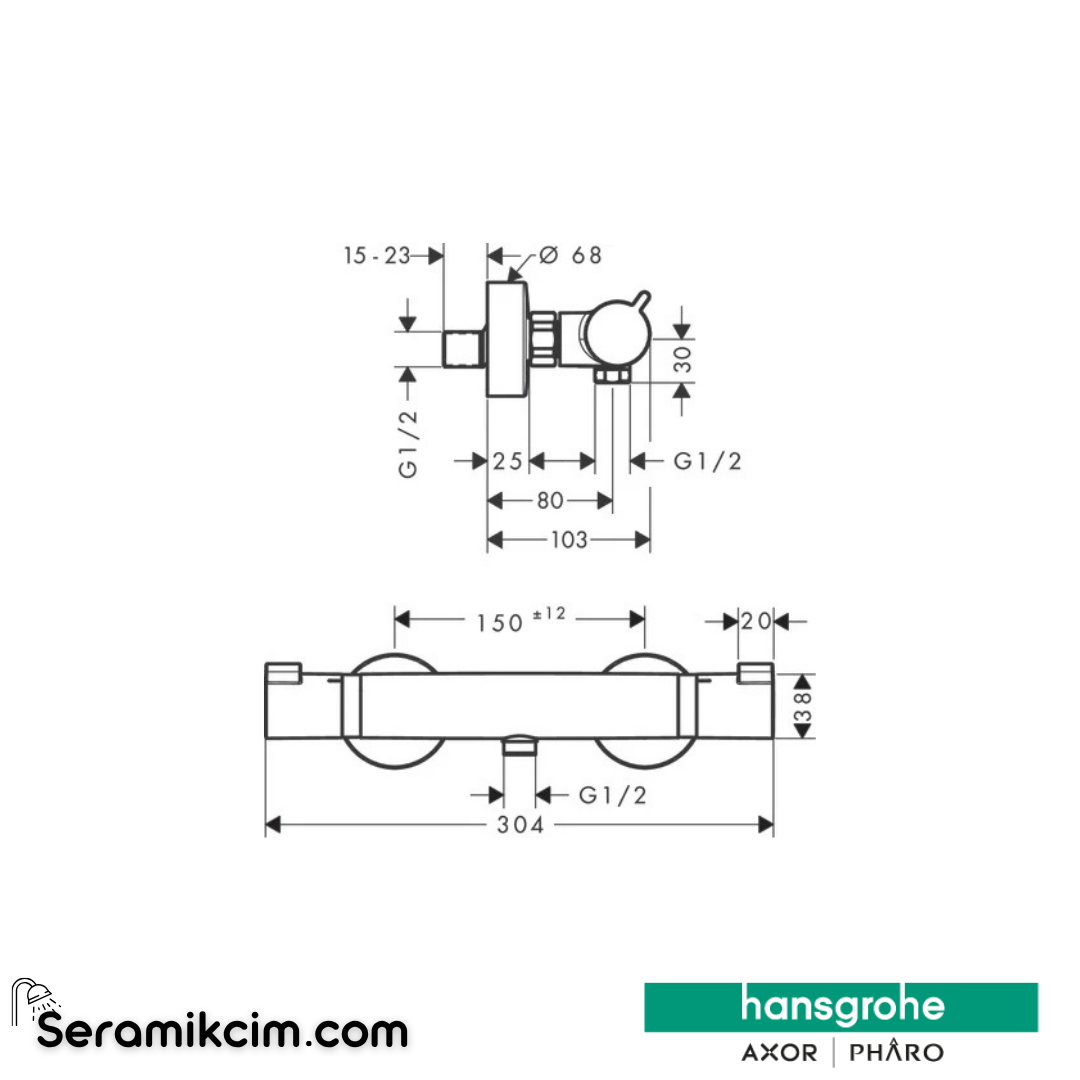 Hansgrohe Ecosmart 1000 Termostatik Duş Bataryası Aplike Mat Siyah-Krom 13116340