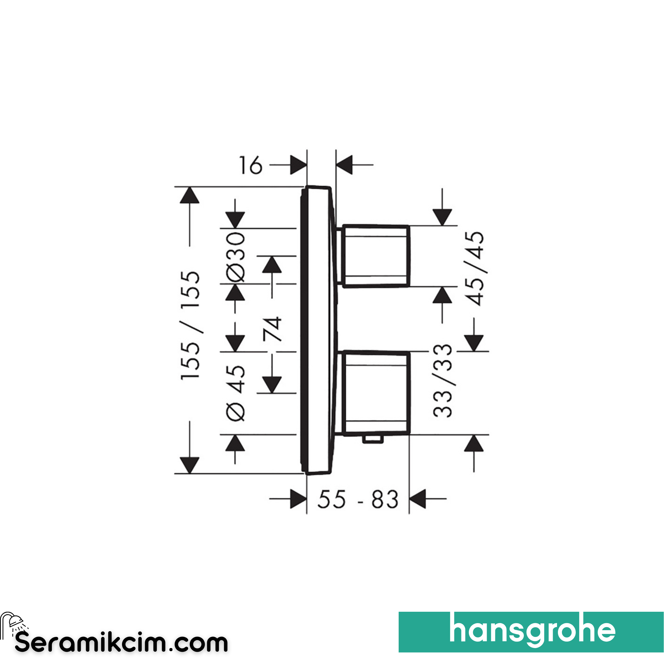 Hansgrohe Ecosmart E 1 Çıkış İçin Ankastre Banyo Bataryası Termostatik Krom 15707000