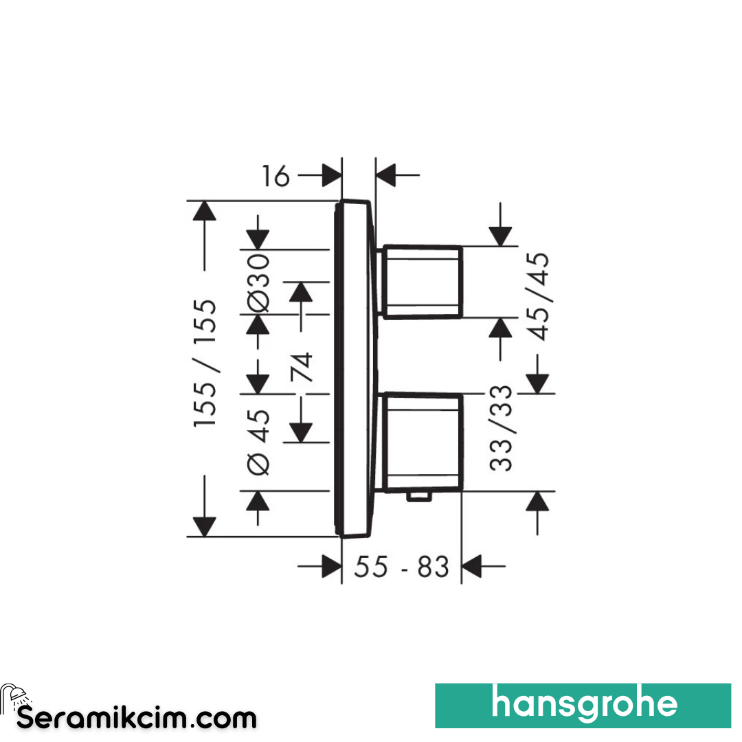 Hansgrohe Ecosmart E Termostatik Banyo Bataryası Ankastre 2 Çıkış Krom 15708000