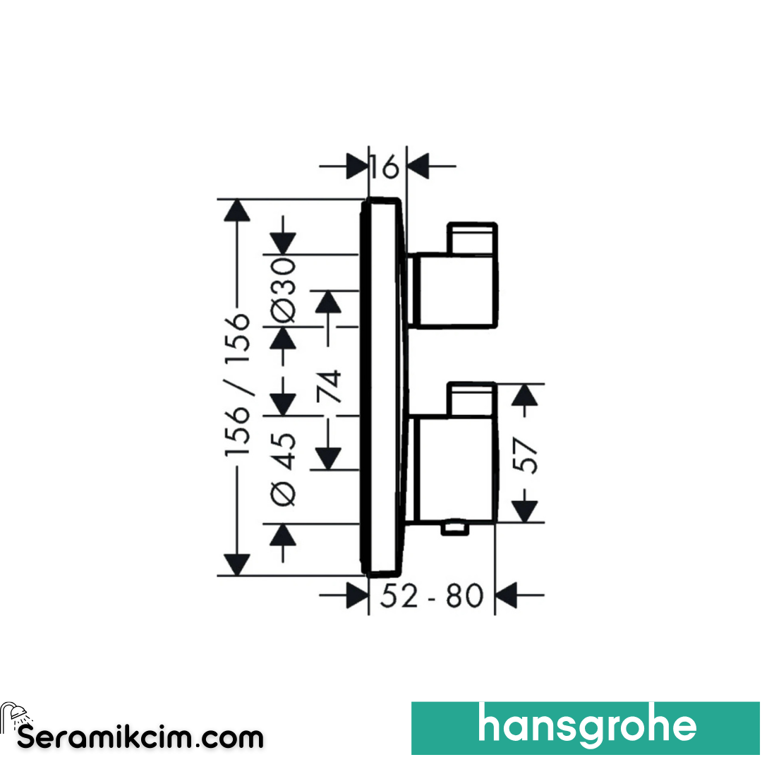 Hansgrohe Ecosmart Square Ankastre Termostatik Banyo Bataryası 2 Çıkış 15714670
