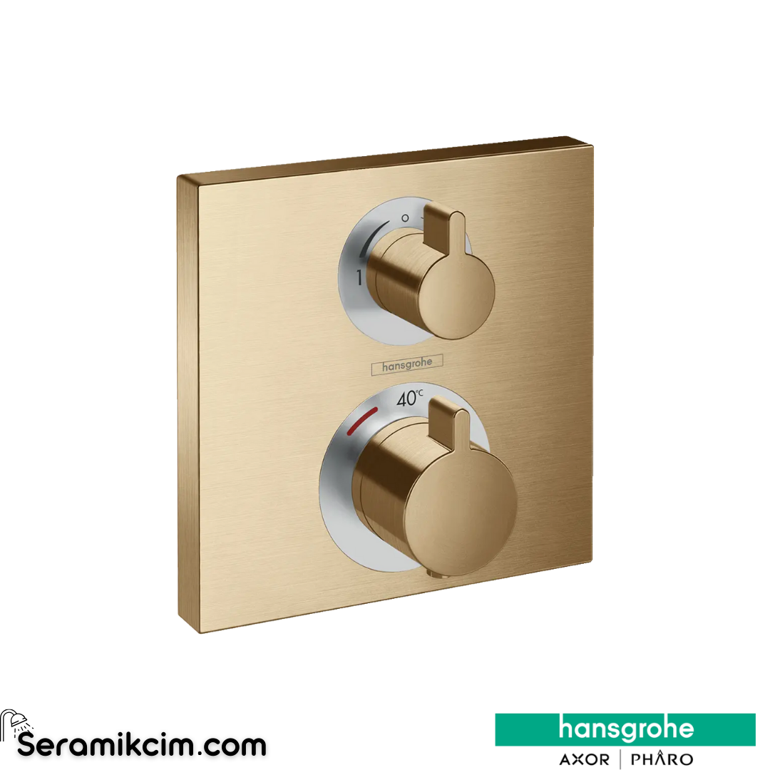 Hansgrohe Ecosmart Square Termostatik Banyo Bataryası 2 Çıkış Mat Bronz 15714140