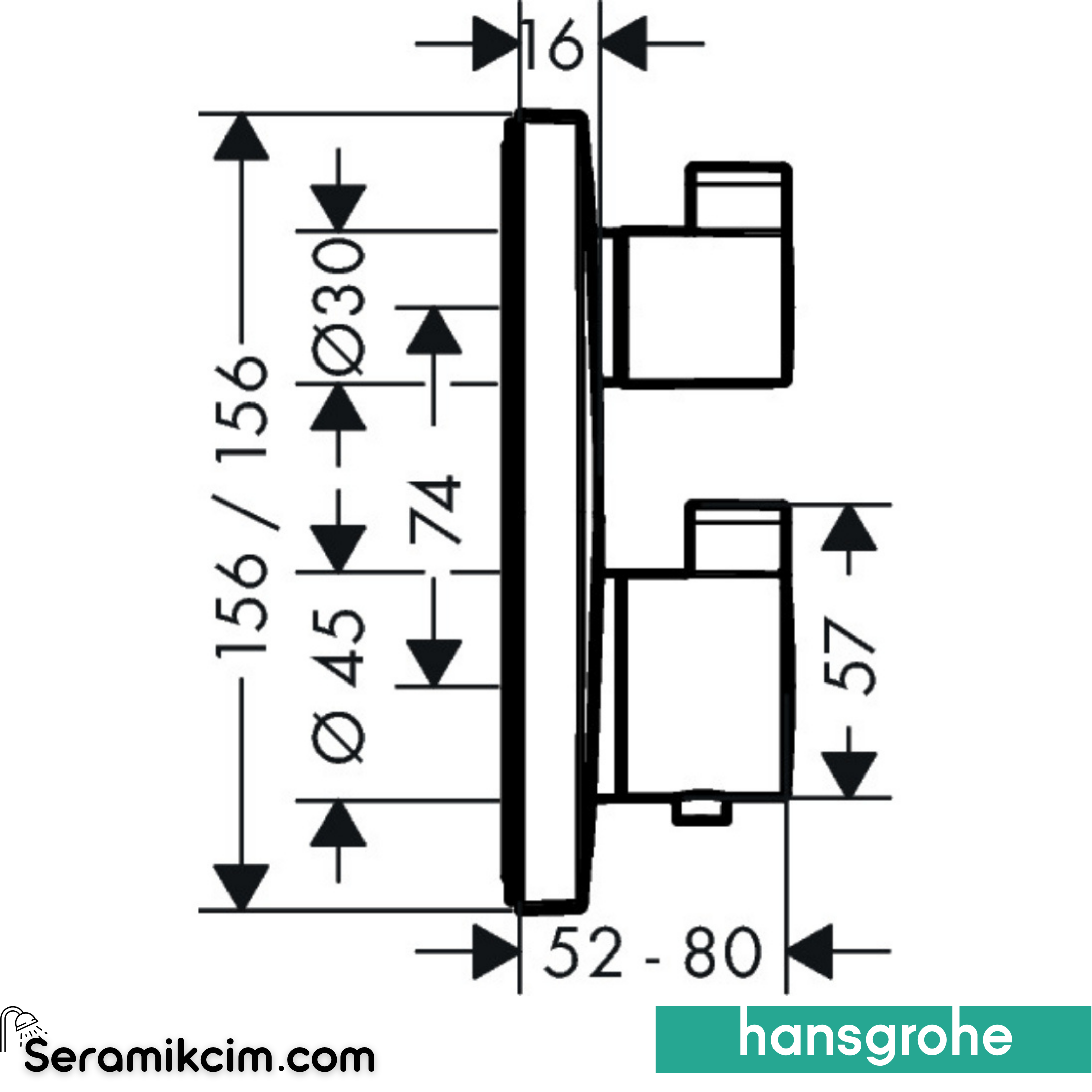 Hansgrohe Ecosmart Square Termostatik Banyo Bataryası 2 Çıkış Krom 15714000