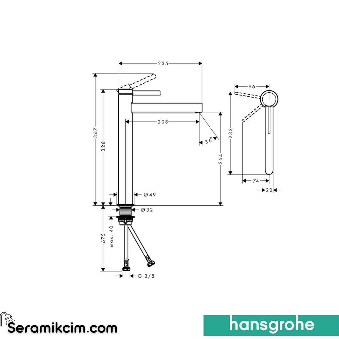 Hansgrohe Finoris Çanak Lavabo Bataryası Coolstart Mat Siyah Krom 76072340