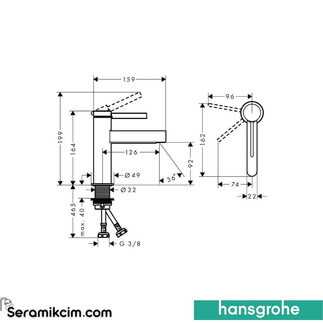 Hansgrohe Finoris Lavabo Bataryası Bas Aç Set Coolstart Mat Siyah Krom 76012340