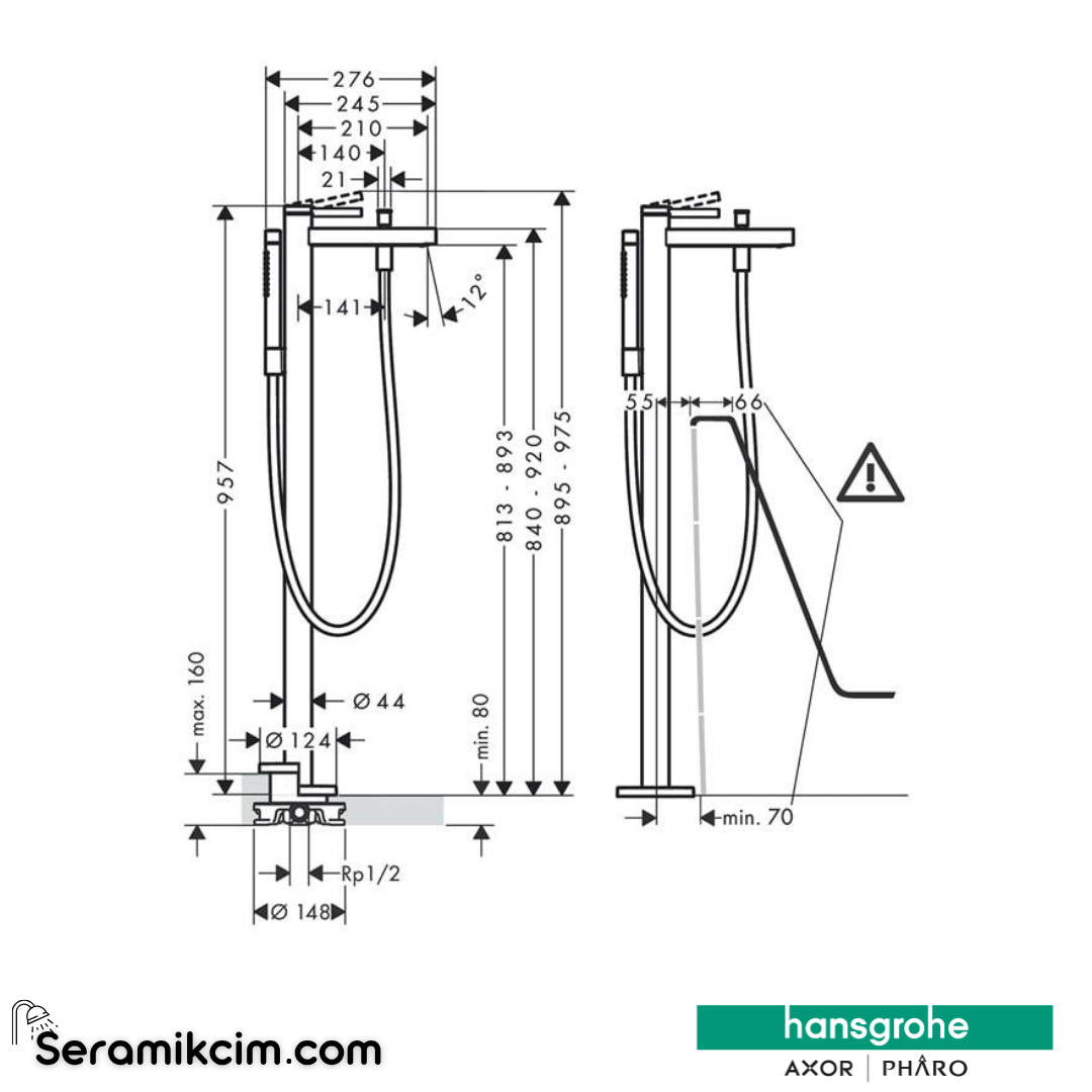Hansgrohe Finoris Tek Kollu Banyo Bataryası Yerden Satin Beyaz 76445700 - 76445700