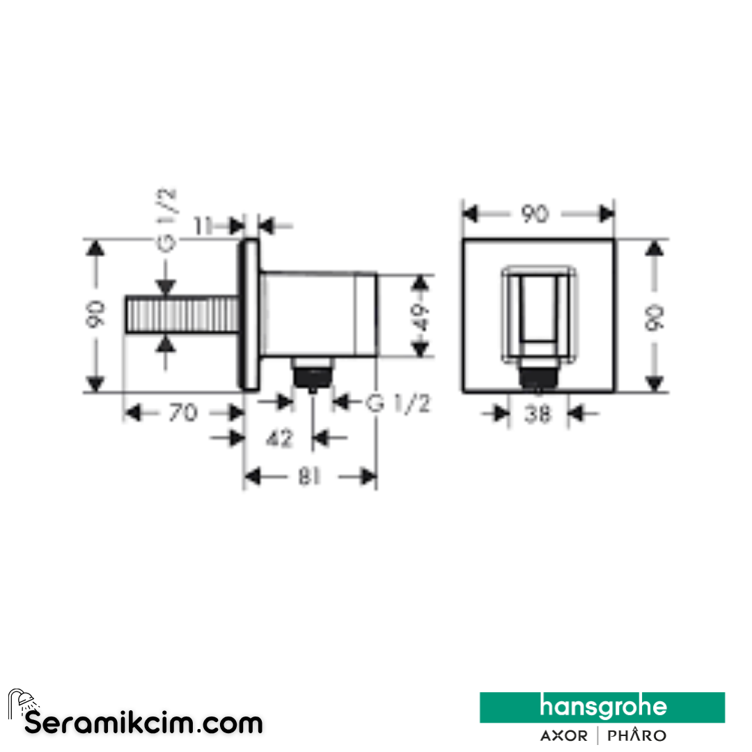 Hansgrohe Fixfit E Duş Askılı Çıkış Dirseği - Satin Siyah 26889670 - 26889670