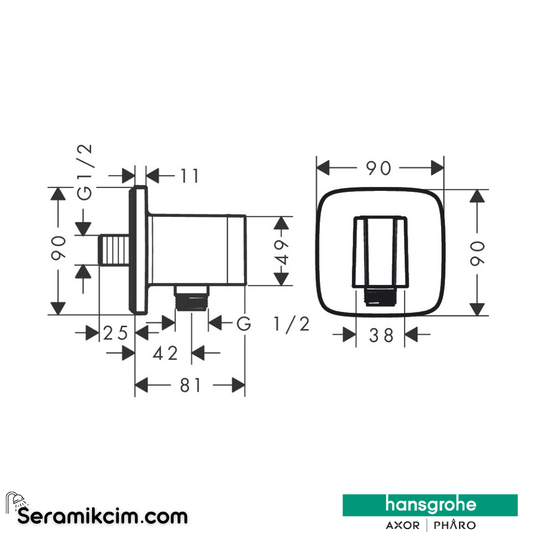 Hansgrohe Fixfit Q Duş Askılı Çıkış Dirseği - Parlak Altın 26887990 - 26887990