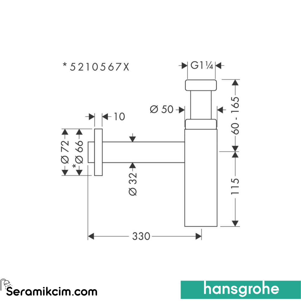 Hansgrohe Flowstar Mat Siyah-Krom Sifon 52105340