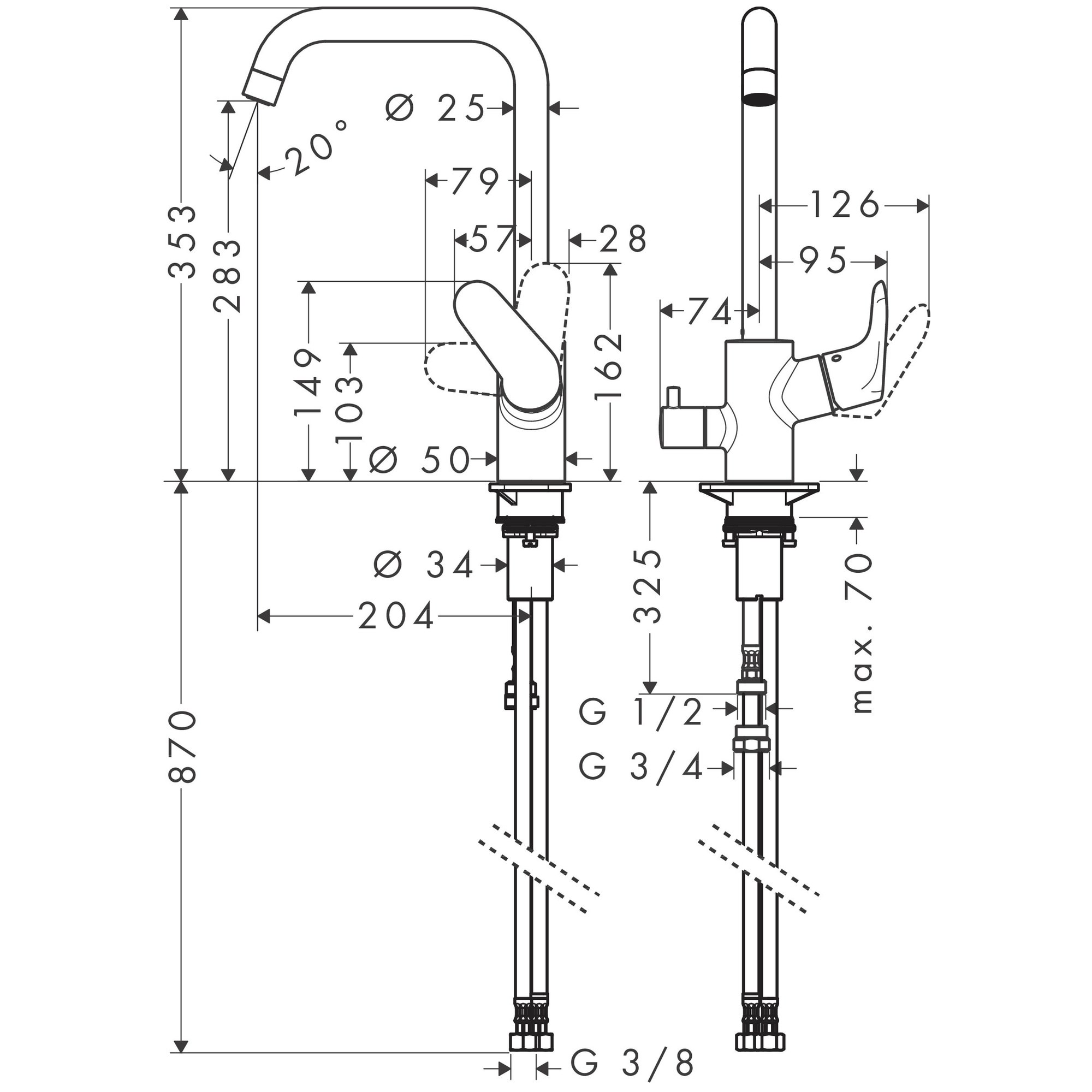 Hansgrohe Focus 260 Eviye Bataryası Krom 31823000