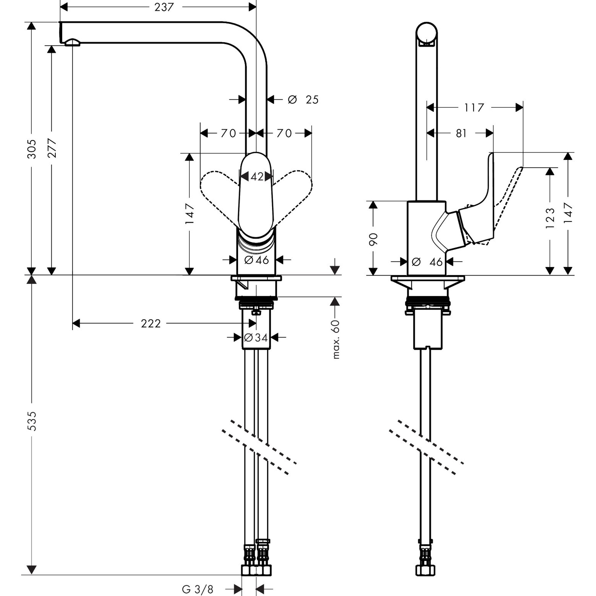 Hansgrohe Focus 280 Eviye Bataryası Mat Siyah 31817670
