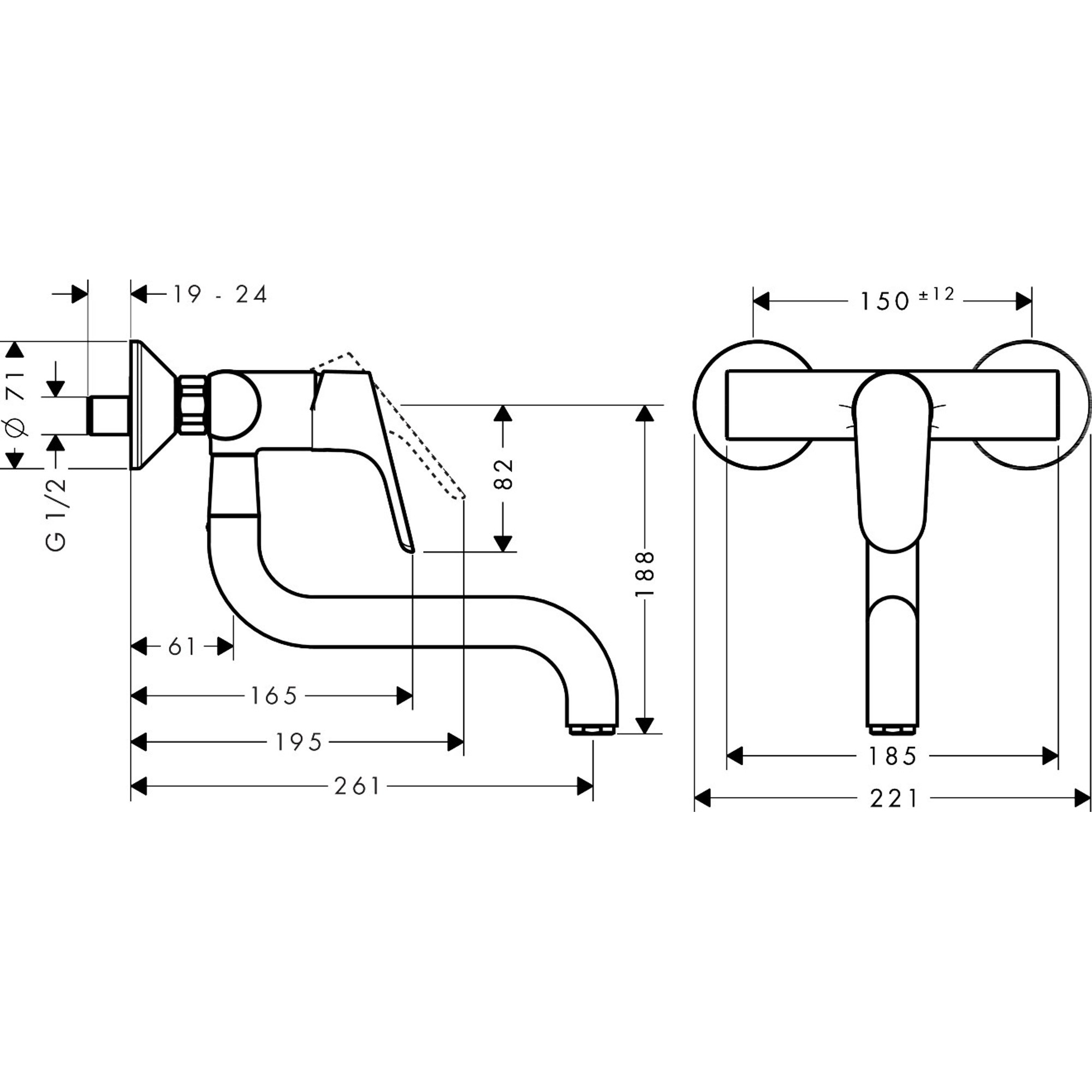 Hansgrohe Focus Duvardan Monte Eviye Bataryası Krom 31825000