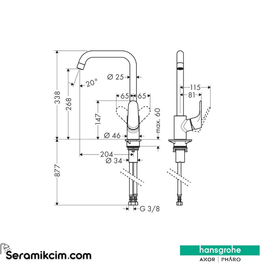 Hansgrohe Focus E 260 Eviye Bataryası Krom 31820000