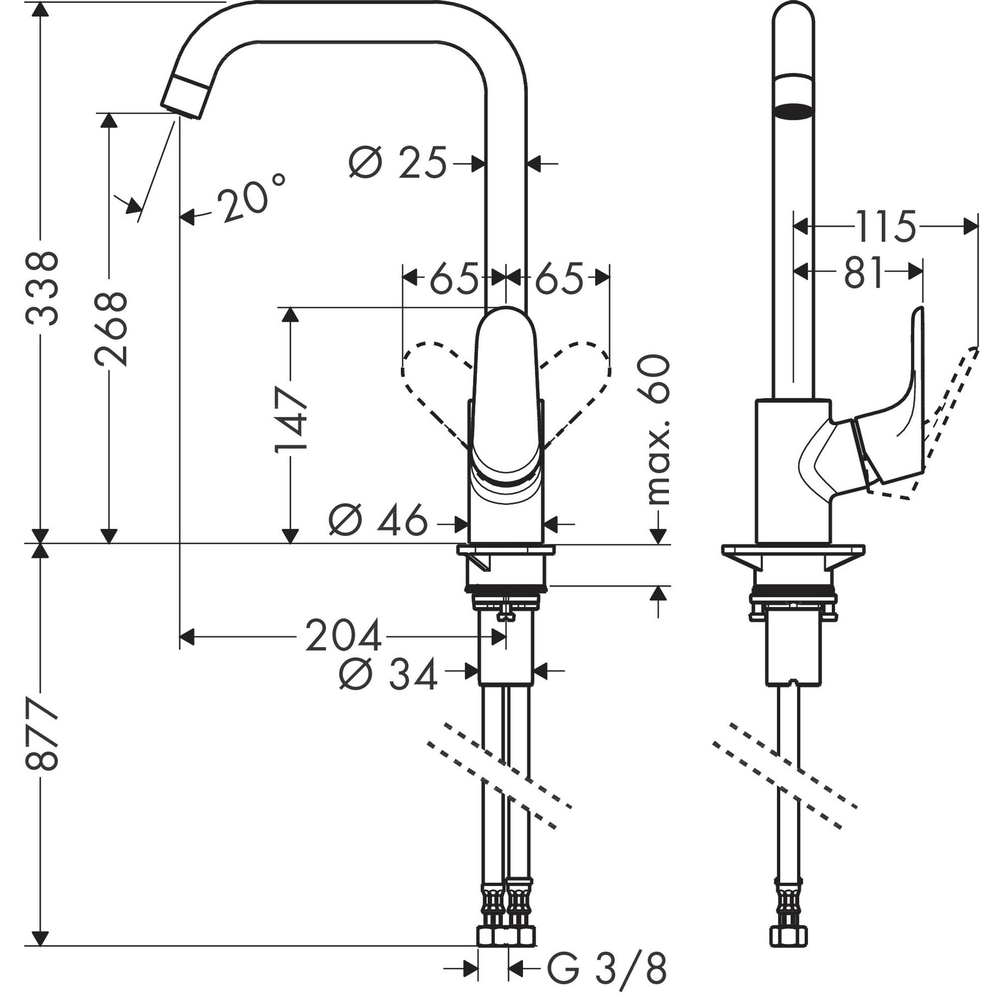 Hansgrohe Focus E 260 Eviye Bataryası Mat Siyah 31820670