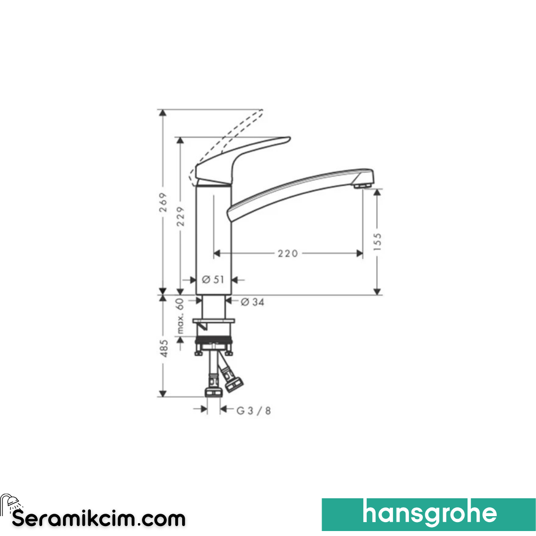 Hansgrohe Focus E2 160 Eviye Bataryası Ecosmart+ Krom 31826000
