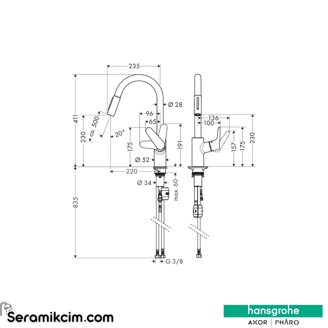 Hansgrohe Focus E2 240 Eviye Bataryası Pull-Out  Mat Siyah 31815670