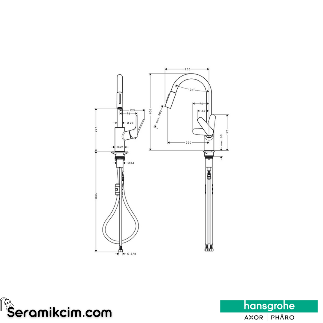 Hansgrohe Focus E2 240 Pull-Out Eviye Bataryası 31815000