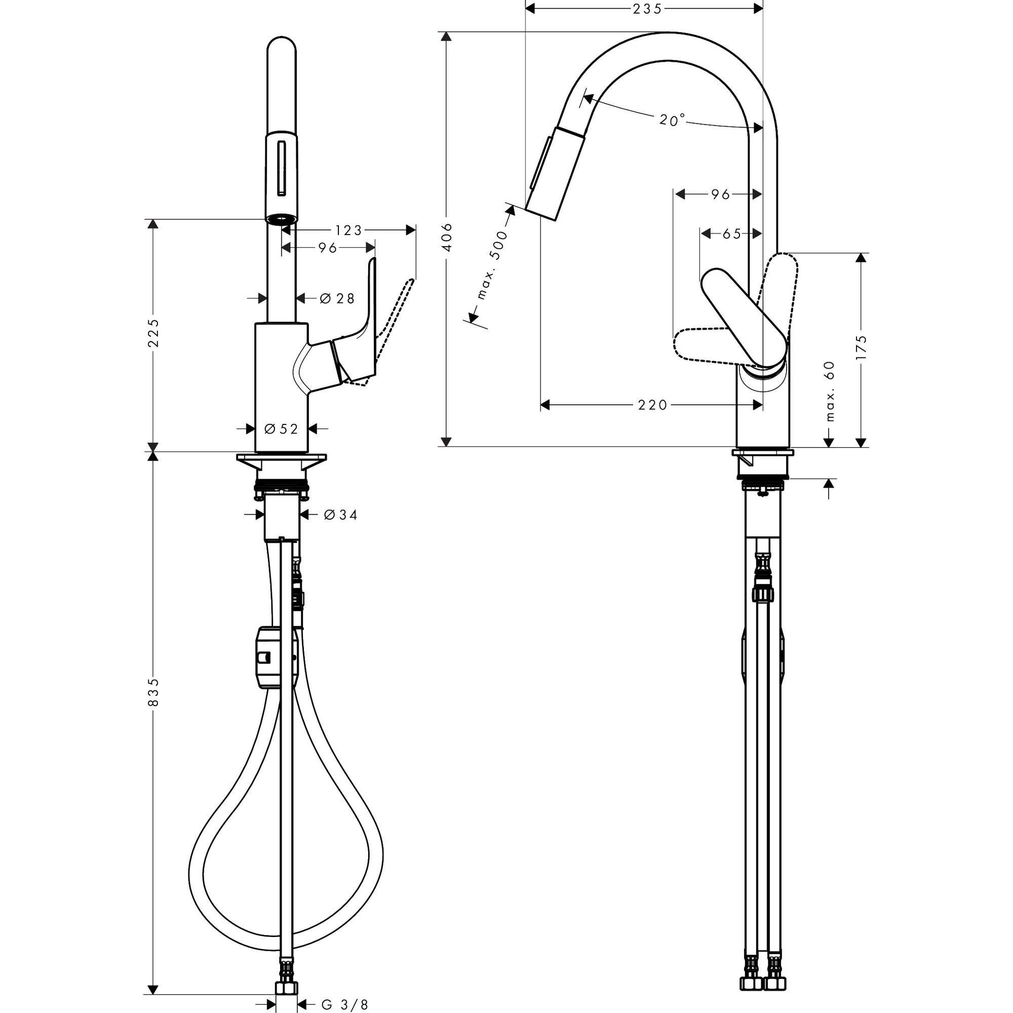 Hansgrohe Focus E2 240 Pull-Out Eviye Bataryası Ecosmart+ Krom 31833000