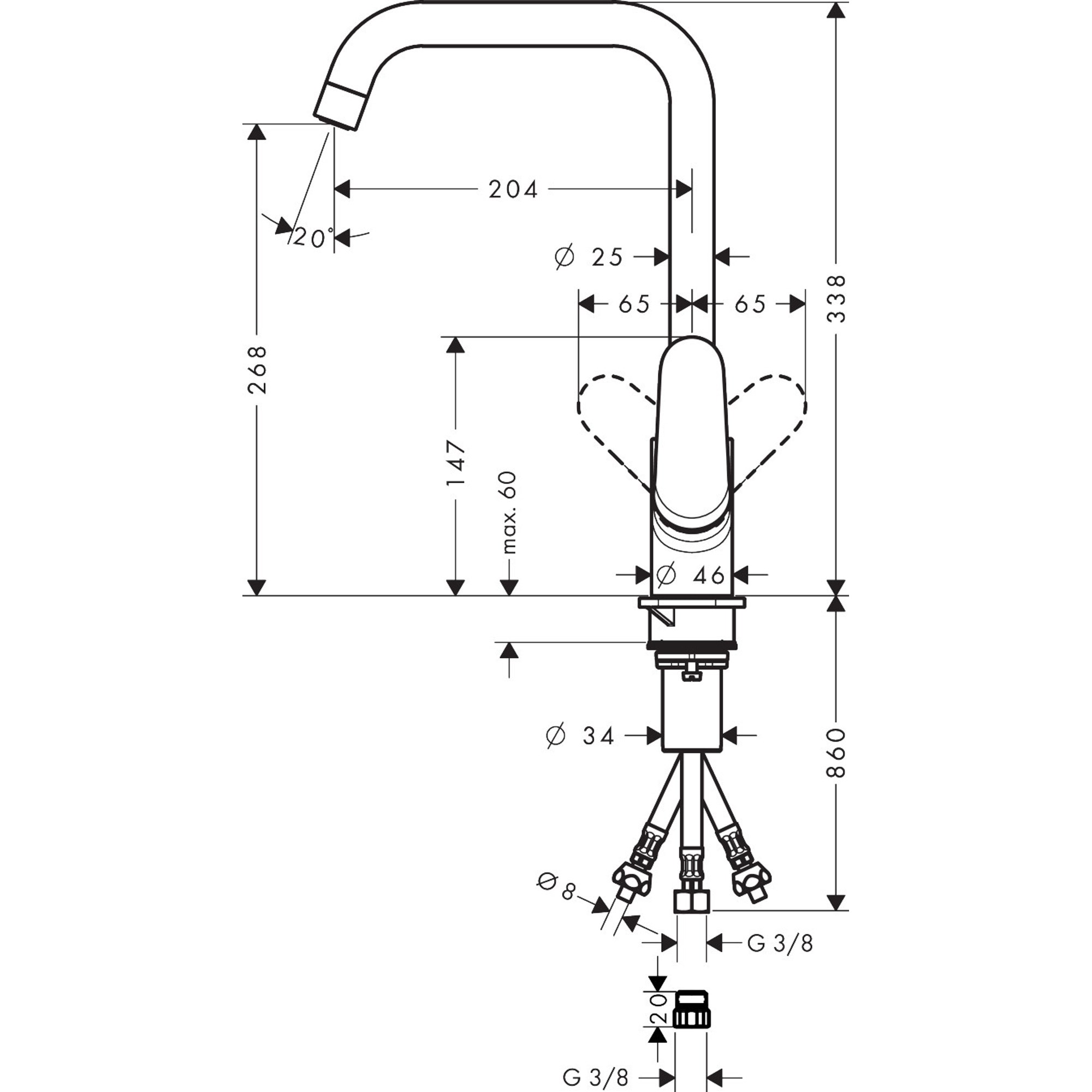 Hansgrohe Focus Eviye Bataryası 260, Düşük Basınç Krom 31822000