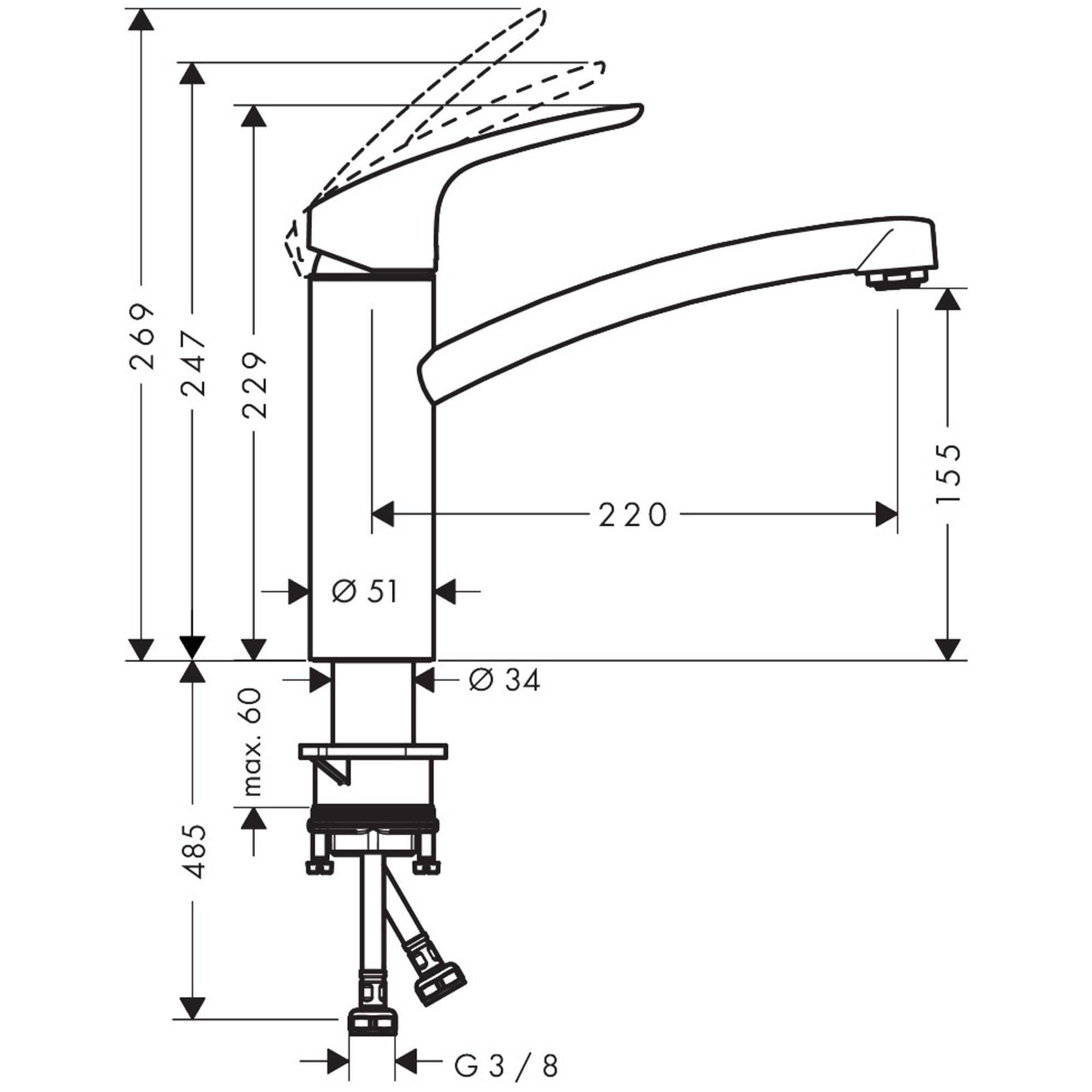Hansgrohe Focus Eviye Bataryası160 Eco2 Krom 31816000