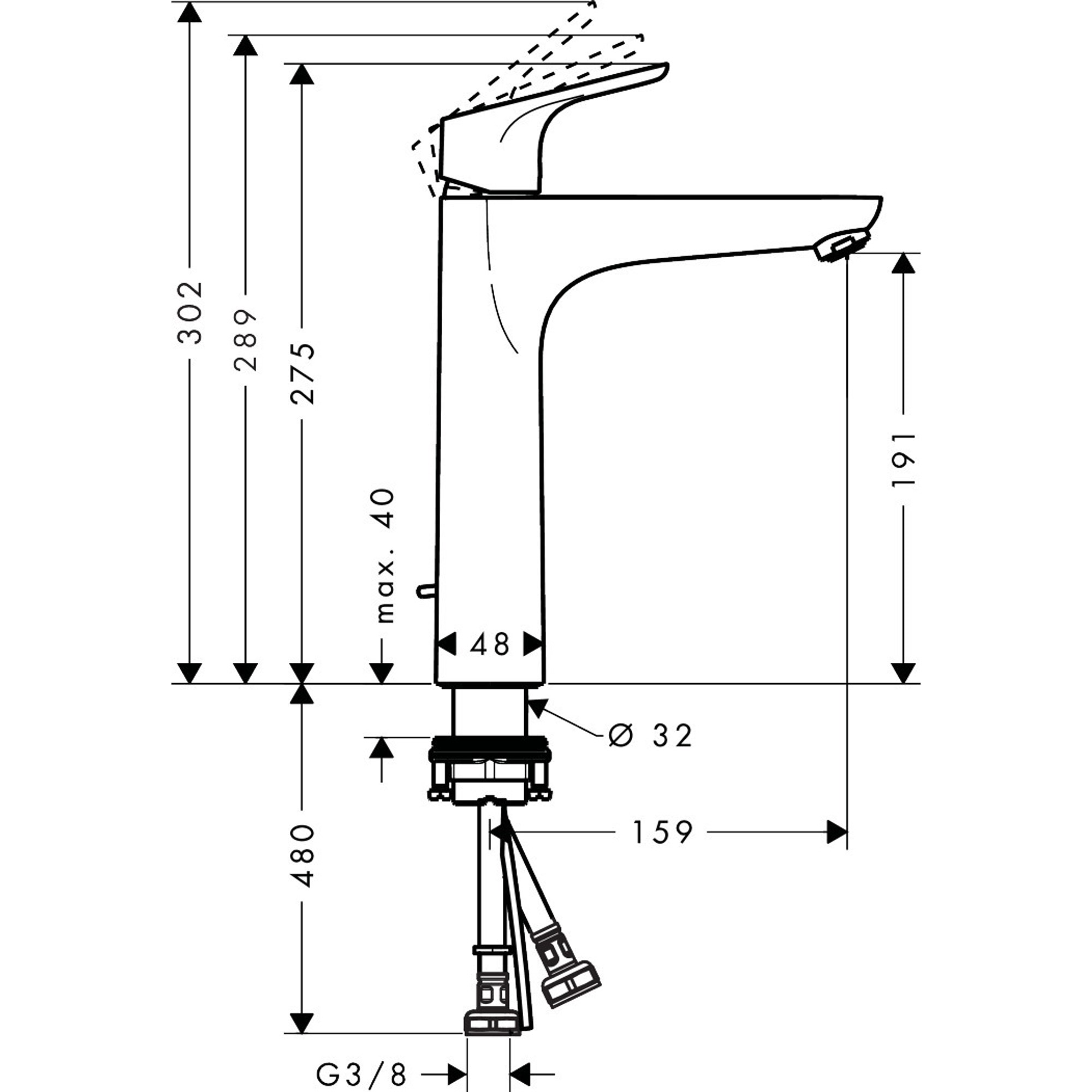 Hansgrohe Focus Lavabo Bataryası 190 Kumandalı 31658000