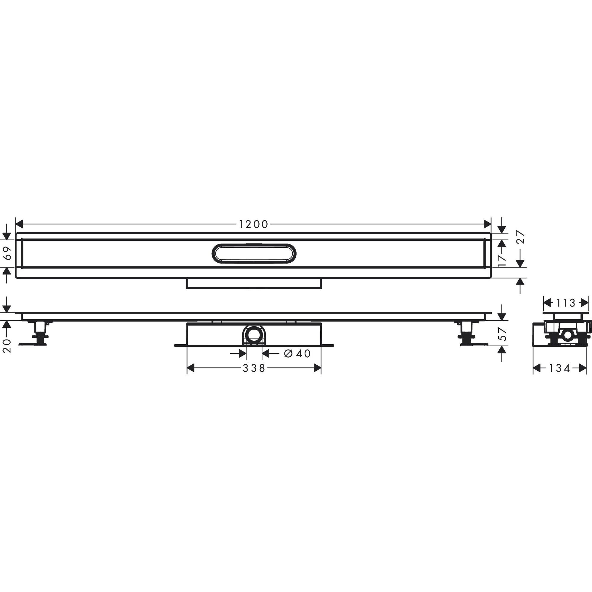 Hansgrohe Komple Set Düz Kurulum İçin - 120 Cm Seramik Kaplanabilir Duş Kanalı İçin 56021180