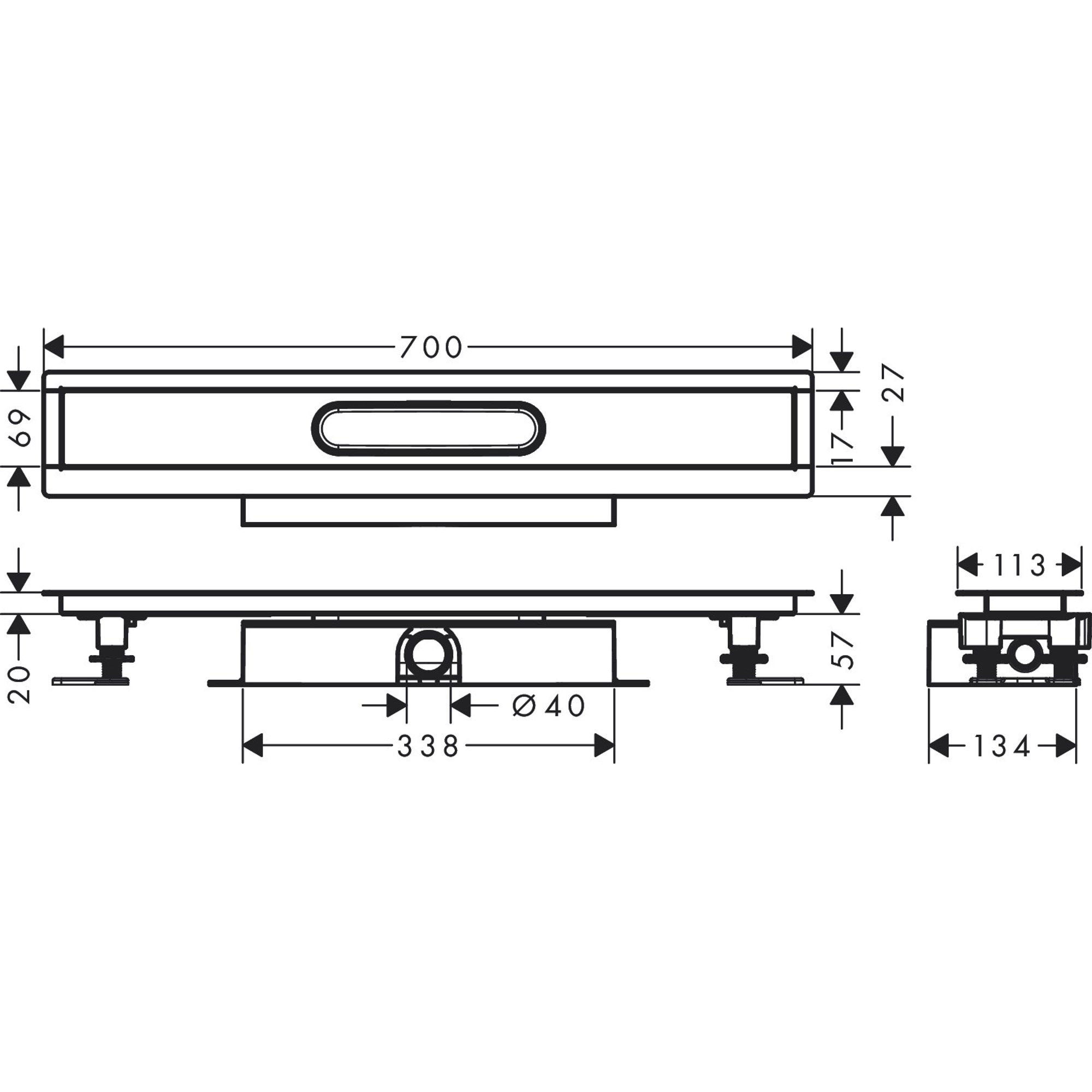 Hansgrohe Komple Set Düz Kurulum İçin - 70 Cm Seramik Kaplanabilir Duş Kanalı İçin 56017180