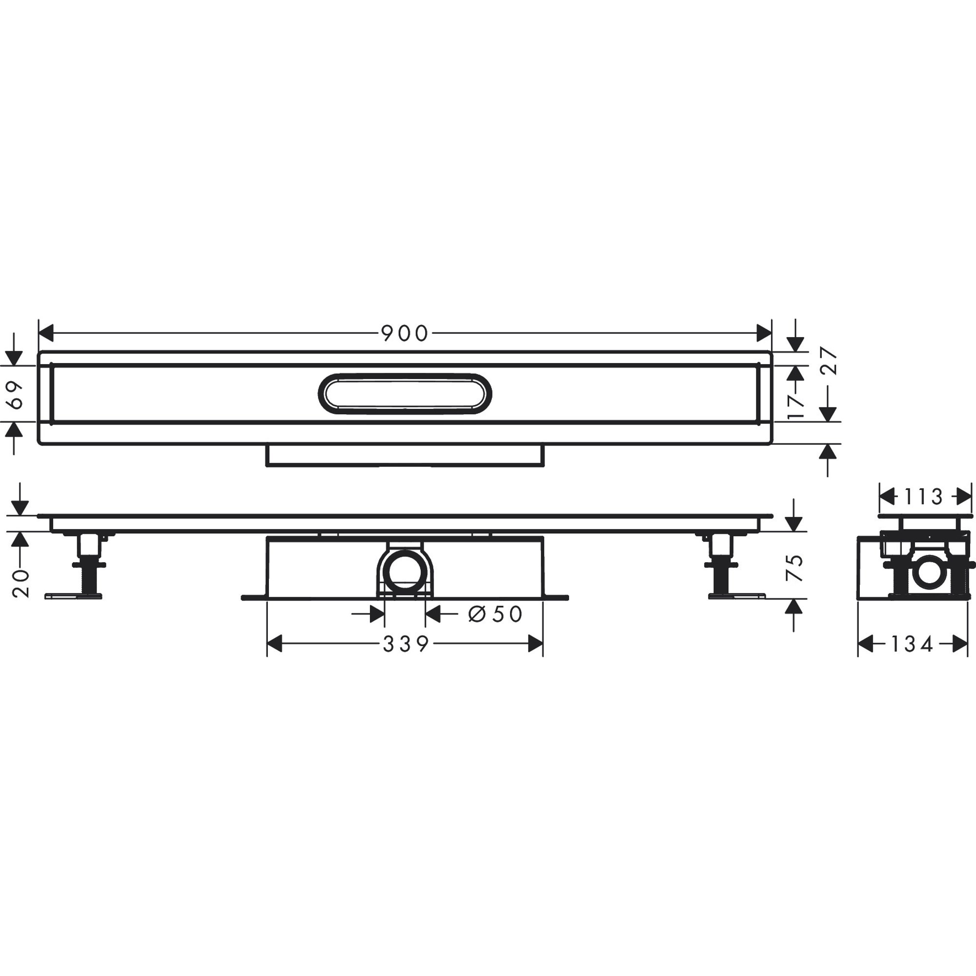 Hansgrohe Komple Set Standart Kurulum İçin- 90 Cm Seramik Kaplanabilir Duş Kanalı İçin 56025180