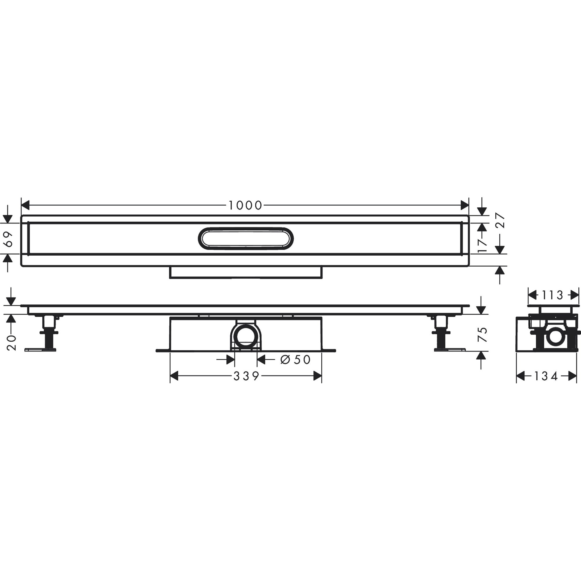 Hansgrohe Komple Set Standart Kurulum İçin- 100 Cm Seramik Kaplanabilir Duş Kanalı İçin 56026180