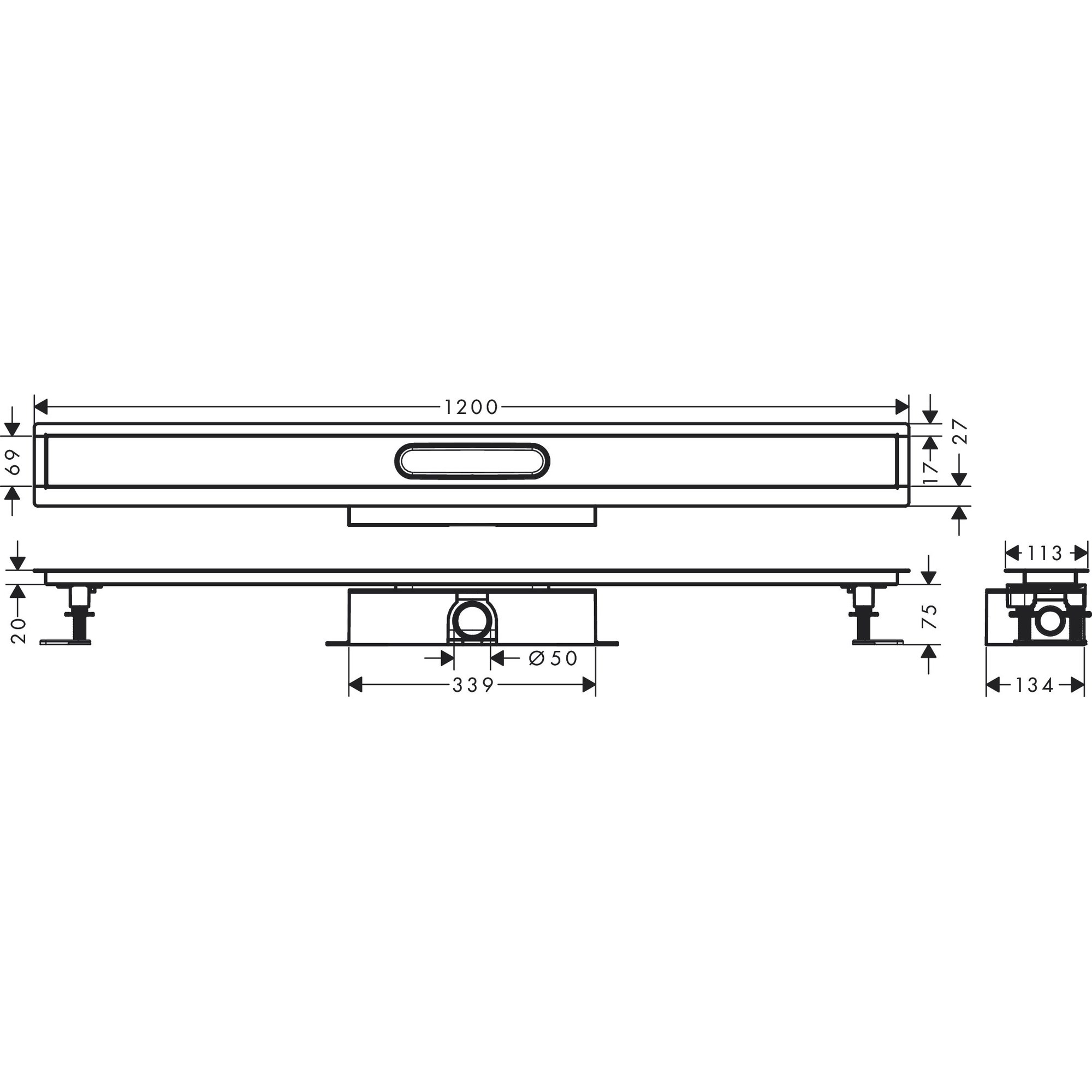 Hansgrohe Komple Set Standart Kurulum İçin- 120 Cm Seramik Kaplanabilir Duş Kanalı İçin 56027180