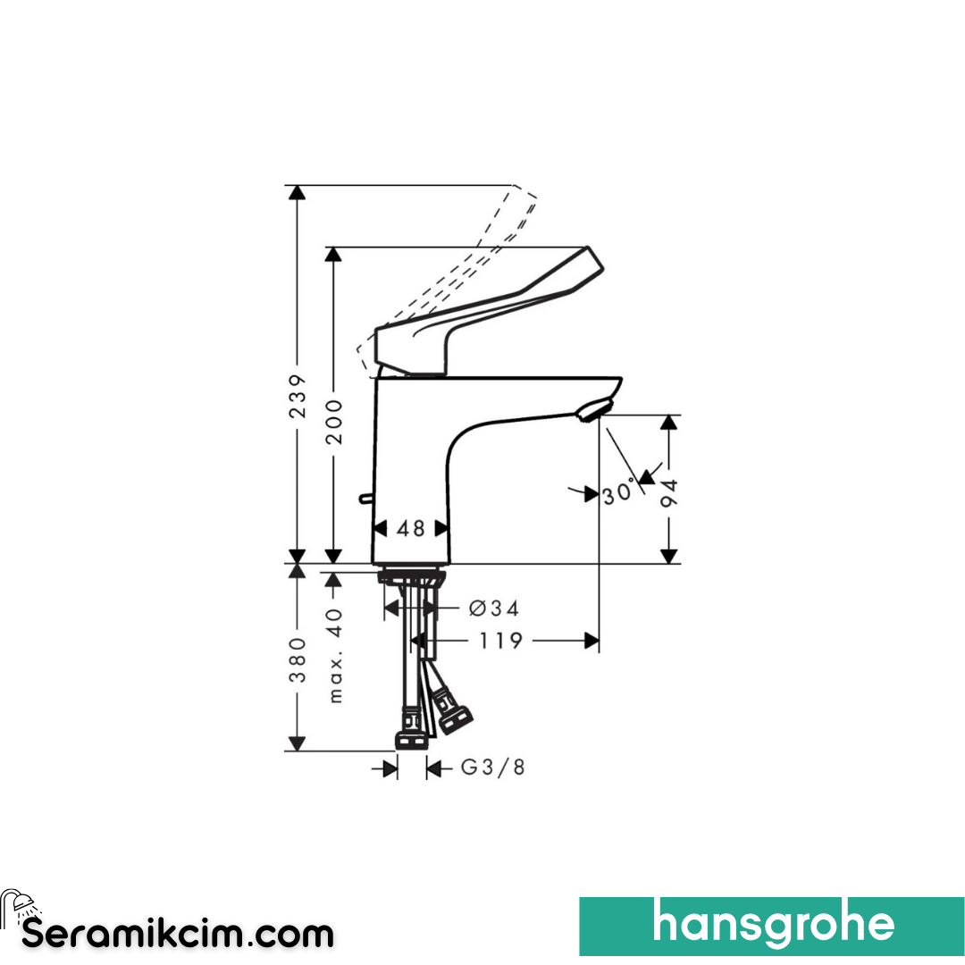 Hansgrohe Lavabo Bataryası,100 Sifon Kumandalı Krom 31911000