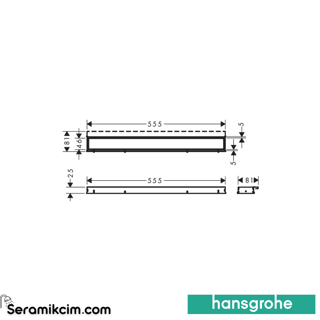 Hansgrohe Linear Duş Kanalı 60 Cm Seramik Kaplanabilir Kapak, Yüksekliği Ayarlanabilir Çerçeve İle Mat Siyah 56036670