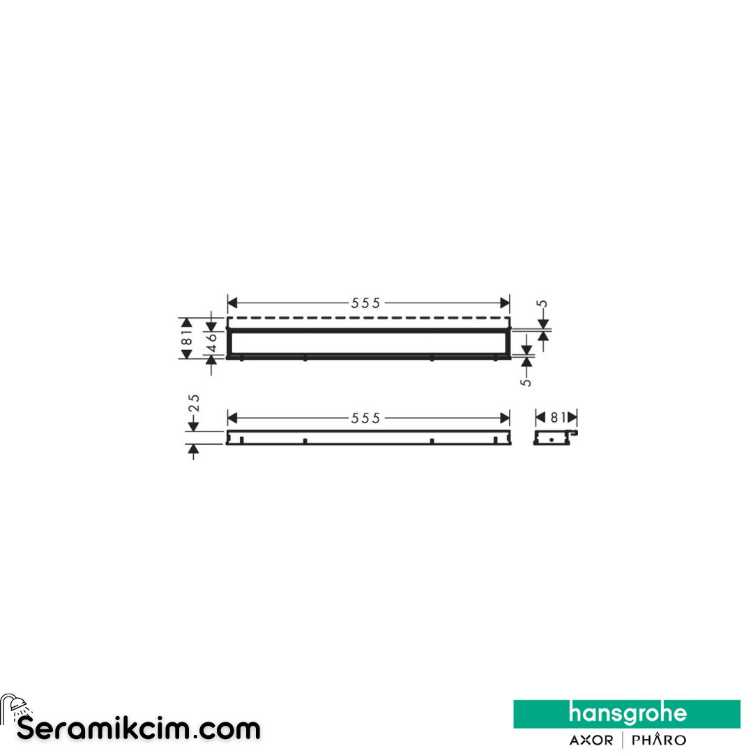 Hansgrohe Linear Duş Kanalı 60 Cm Seramik Kaplanabilir Kapak, Yüksekliği Ayarlanabilir Çerçeve İle 56036800
