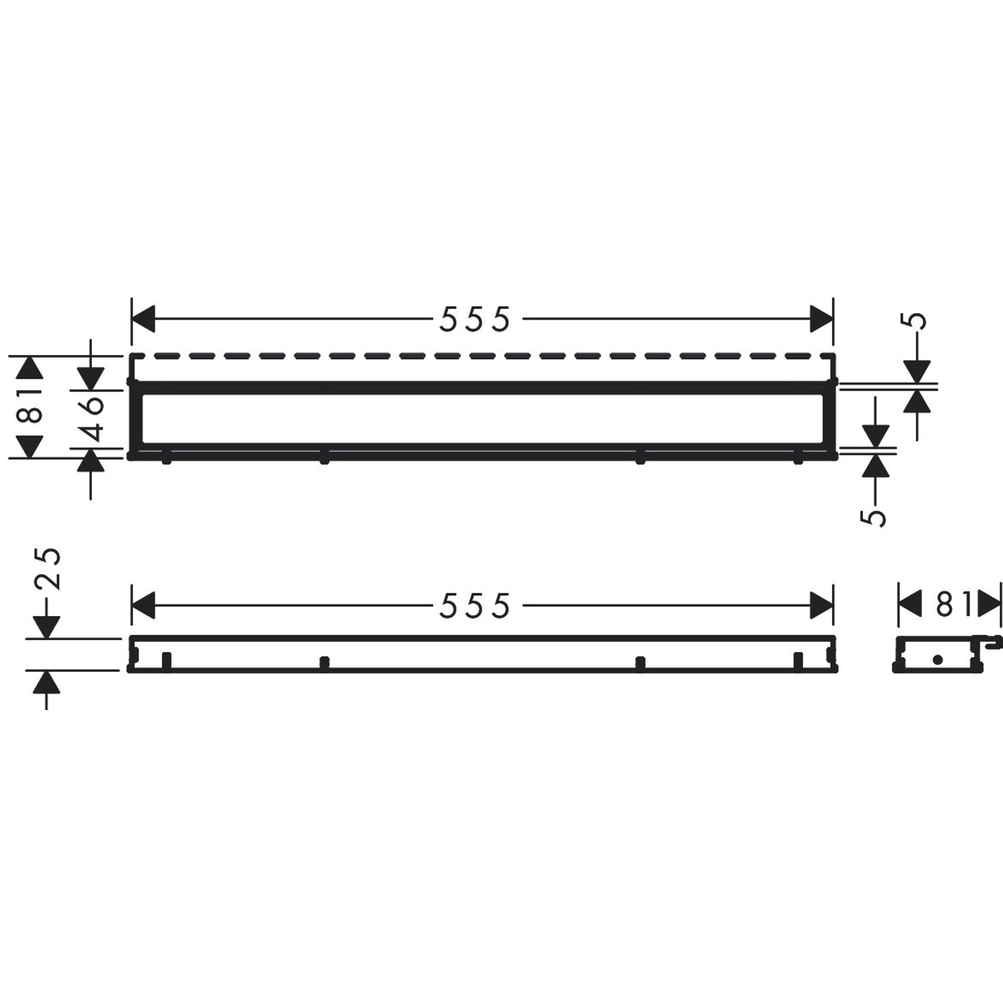 Hansgrohe Linear Duş Kanalı 60 Cm Seramik Kaplanabilir Kapak, Yüksekliği Ayarlanabilir Çerçeve İle Mat Beyaz 56036700