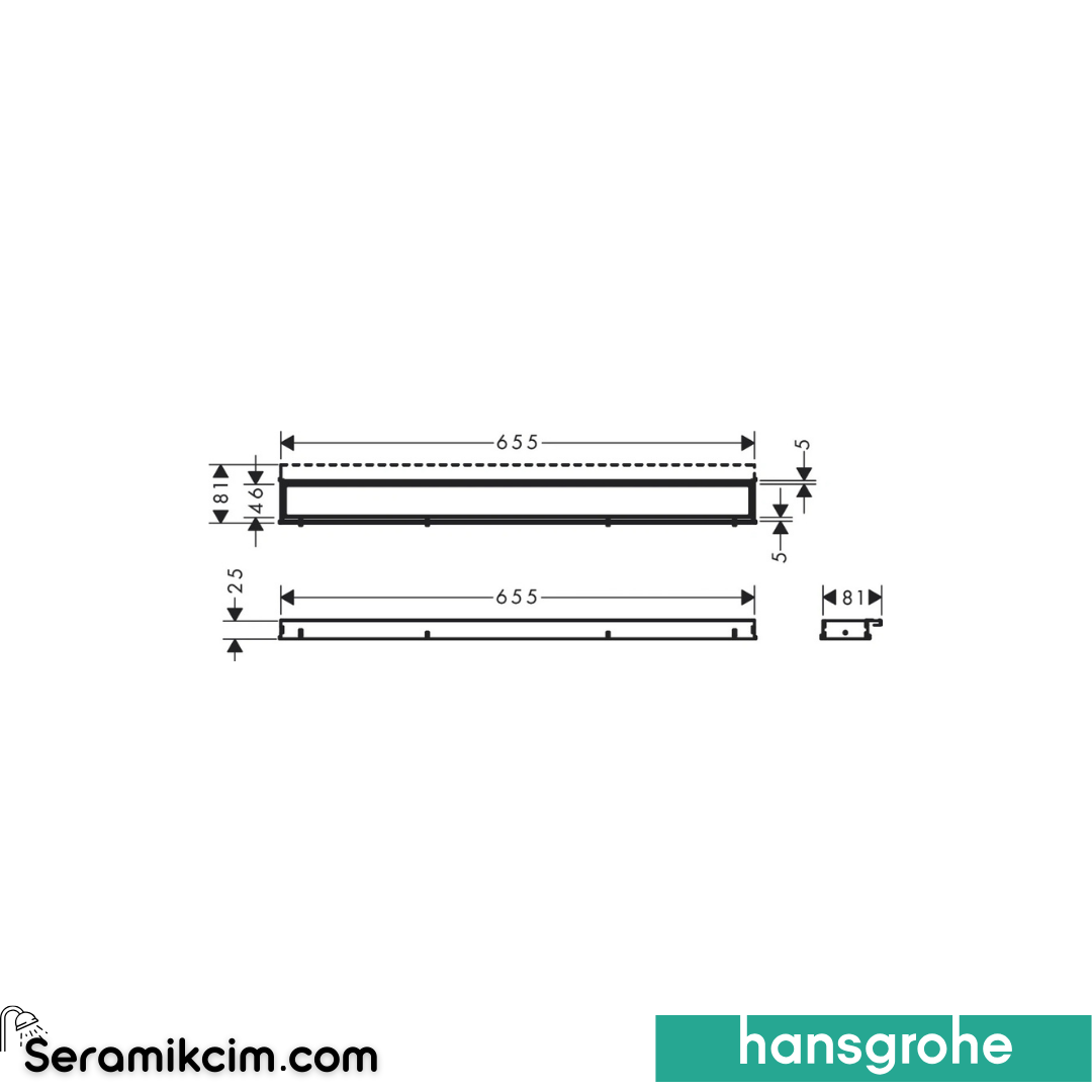 Hansgrohe Linear Duş Kanalı 70 Cm Seramik Kaplanabilir Kapak, Yüksekliği Ayarlanabilir Çerçeve İle Krom 56037000